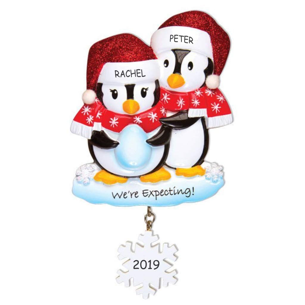 Personalized We're Expecting Penguin Couples Christmas Ornament