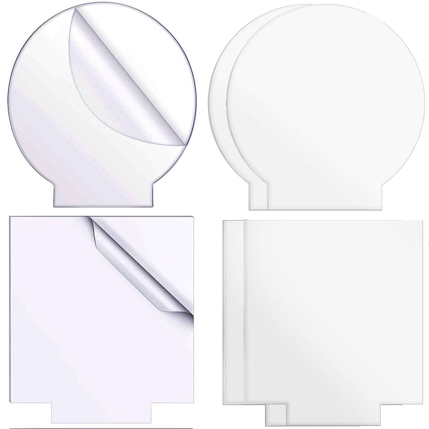 6 Pcs 2mm Acrylic Sheet Clear Cast Plexiglass Square and Round Panel Thick Plastic Glass Board with Double Sided Protective(5.8"x 5.1") for LED Light Base Signs DIY Display Projects Craft