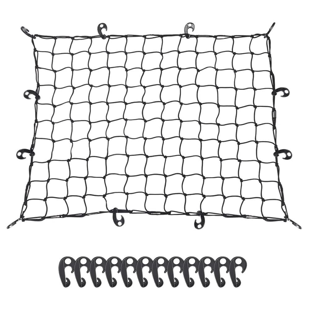 Blackmatrix Cargo Bungee Nets 3 x 4Ft Stretches to 6 8Ft - 12 pcs Universal Hooks, 4 Inches Mesh Holds Small and Large Loads Tighter 36 48 Oversized Roof Rack Net Suitable for Trucks, SUV