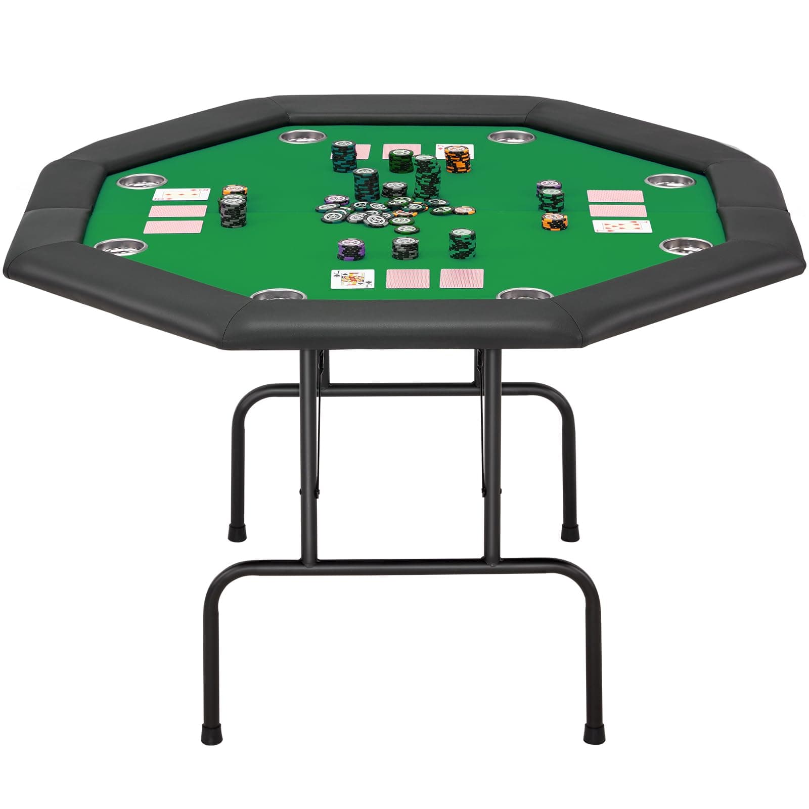 ECOTOUGE Poker Table Foldable, Folding Texas Holdem Table with Collapsible Legs & Stainless Steel Cup Holders, Casino Leisure Gamimg Table for 8 Players, Green