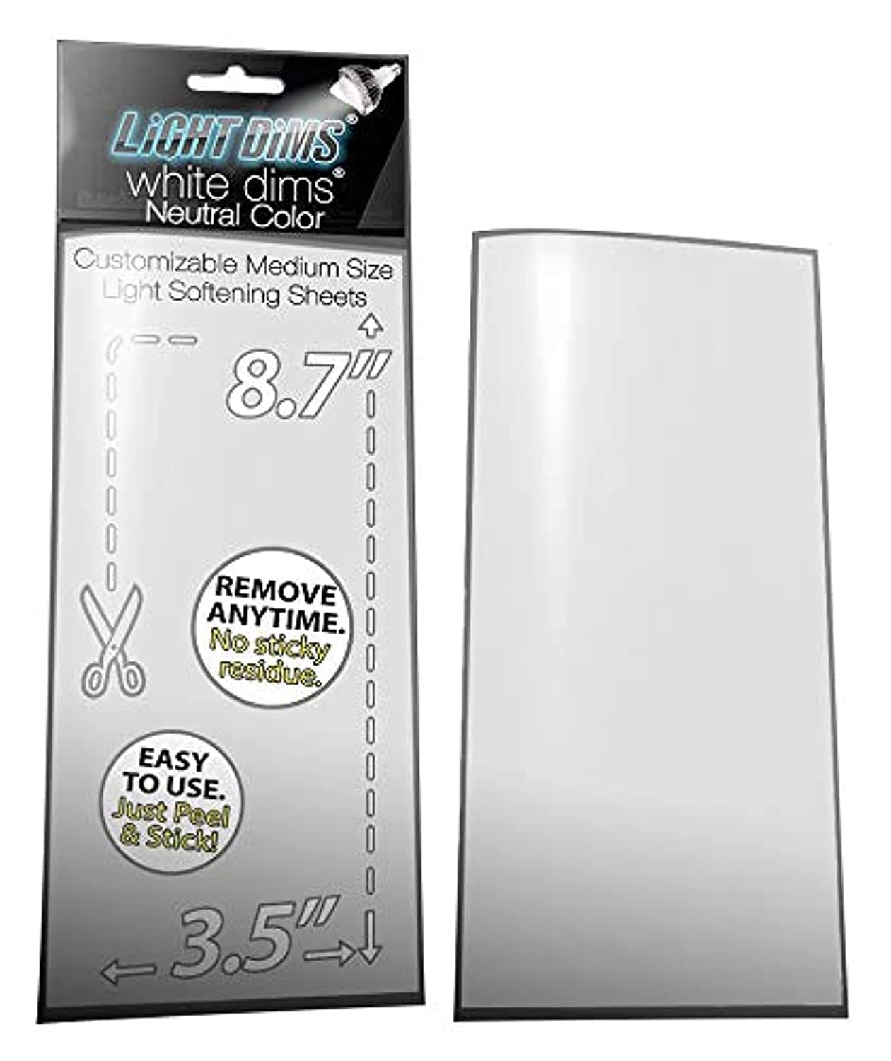 Lightdims White Dims Self Adhesive Dimming/Softening Sheets For Harsh Led Lights Medium Size (2 Sheets) Neutral Color & A Free Mystery Gift Sheet (3 Total). Packaging May Vary