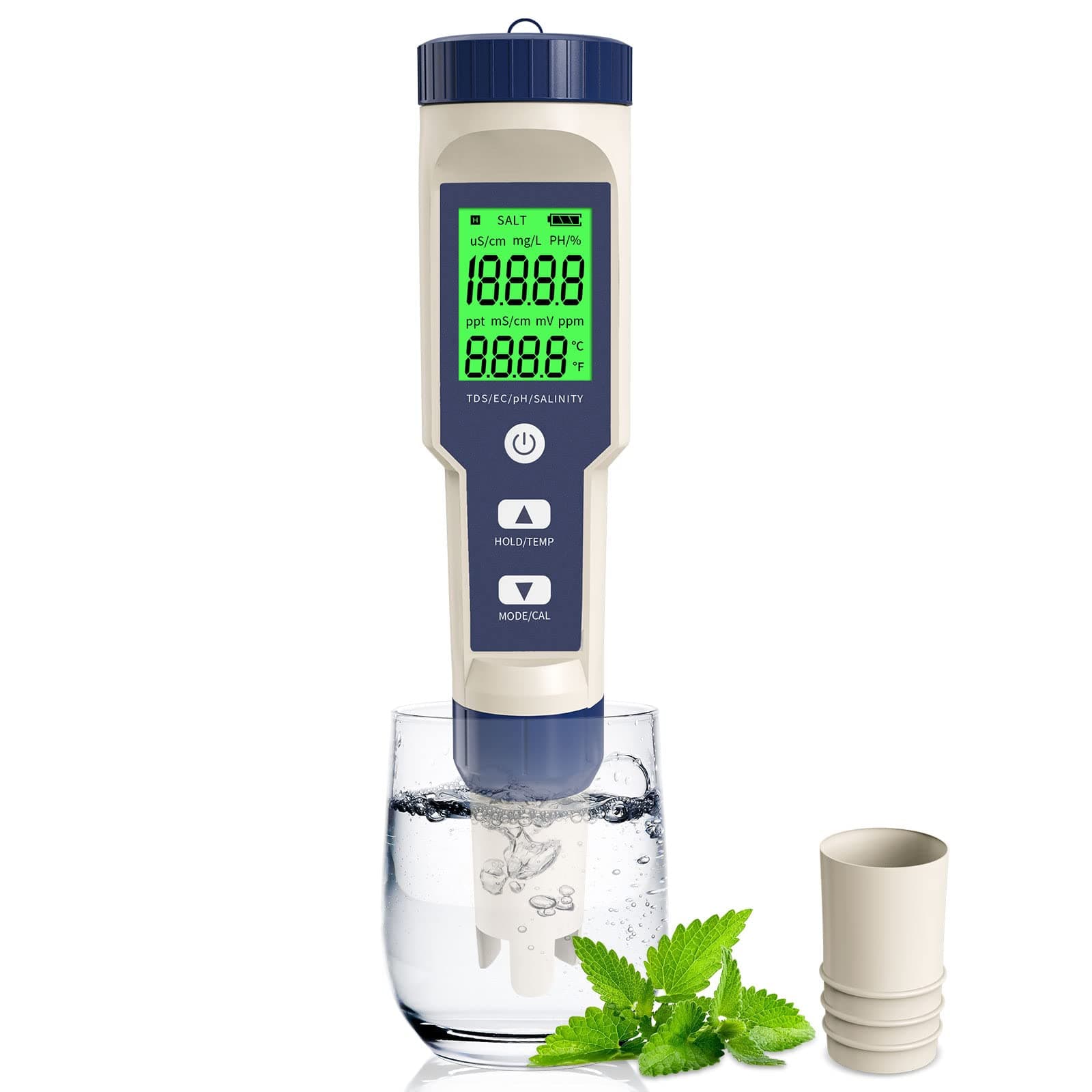5 in 1 TDS/EC/PH/Salinity/Temperature Meter Digital Water Quality Monitor Tester for Pools, Drinking Water, Aquariums AEZ-9909