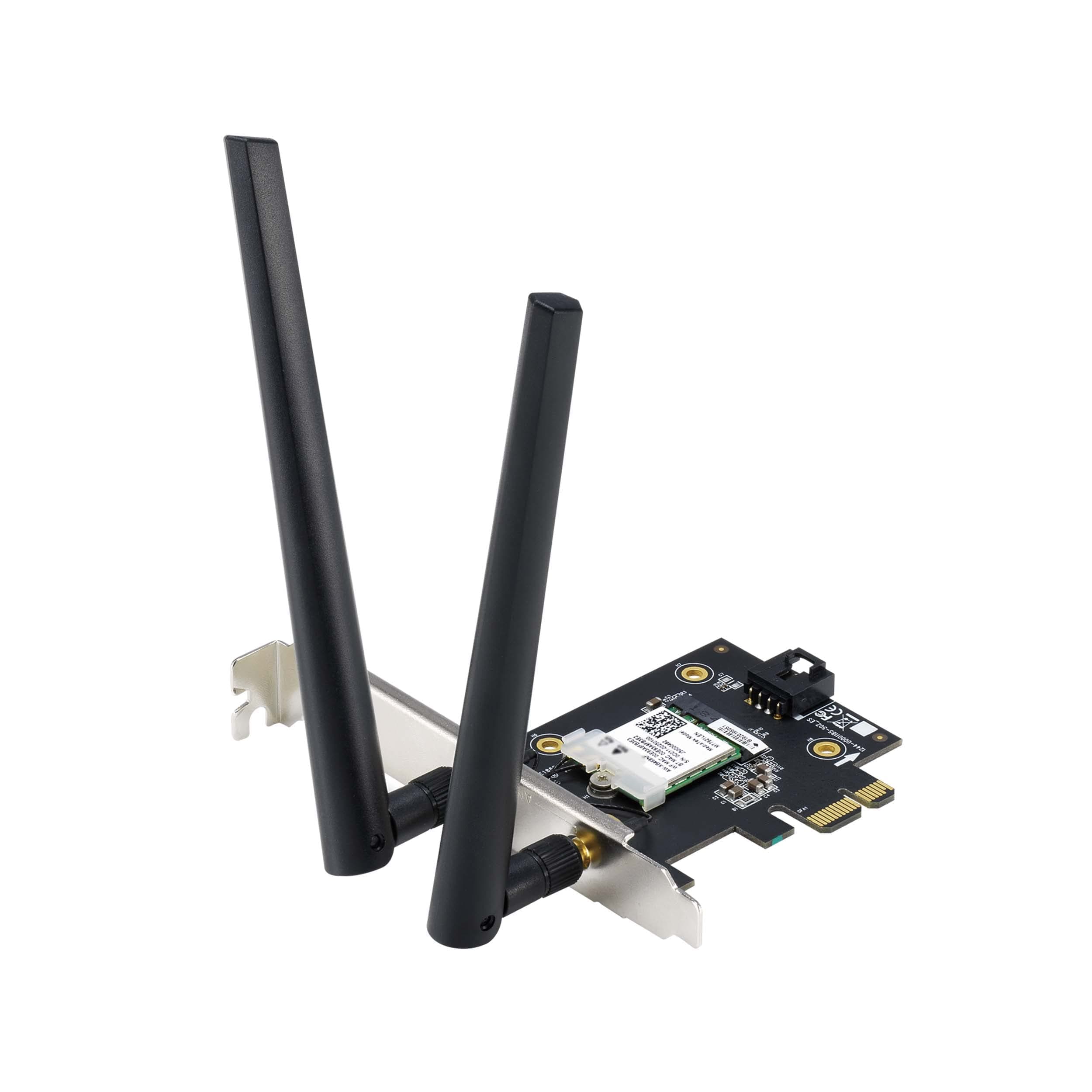 – PCE-AXE5400 WiFi 6E PCI-E Adapter with 2 external antennas, Supporting 6GHz band, 160MHz, Bluetooth 5.2, WPA3 network security, OFDMA, MU-MIMO - Black