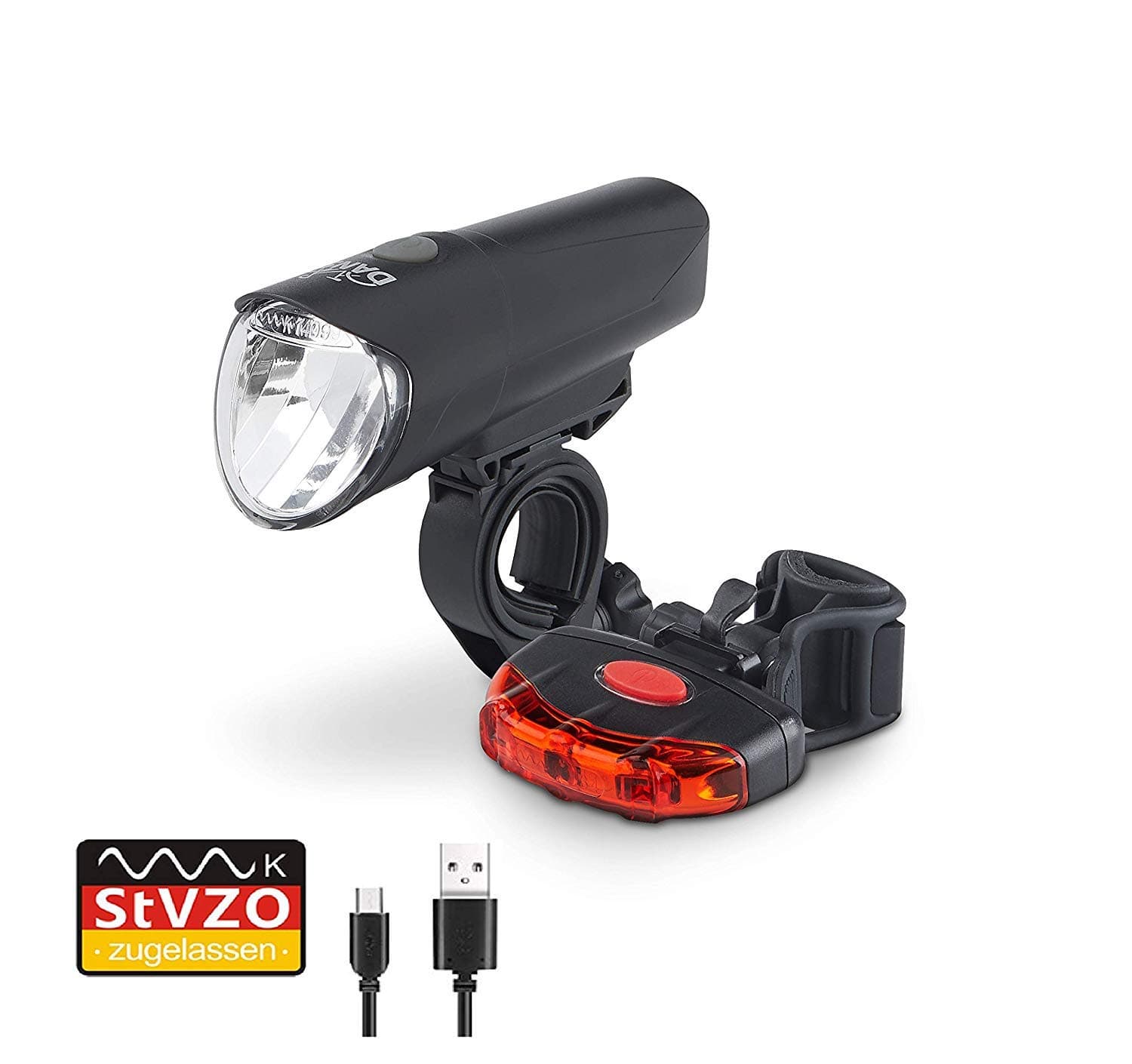 Dansi LED bicycle light set, 60/30/15 lux
