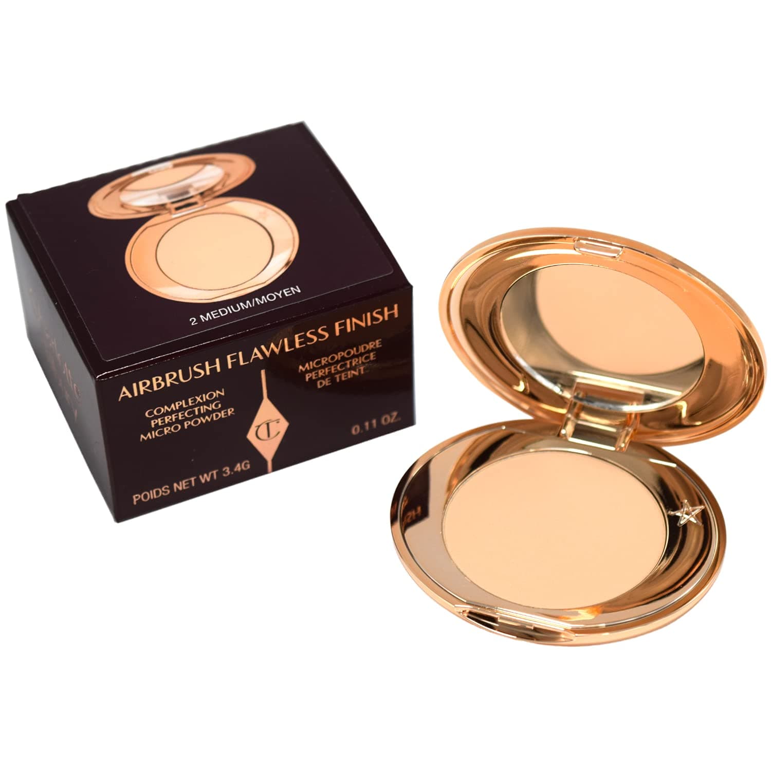 Mini Airbrush Flawless Finish Setting Pressed Compact Makeup Face Powder for Women - 2 Medium
