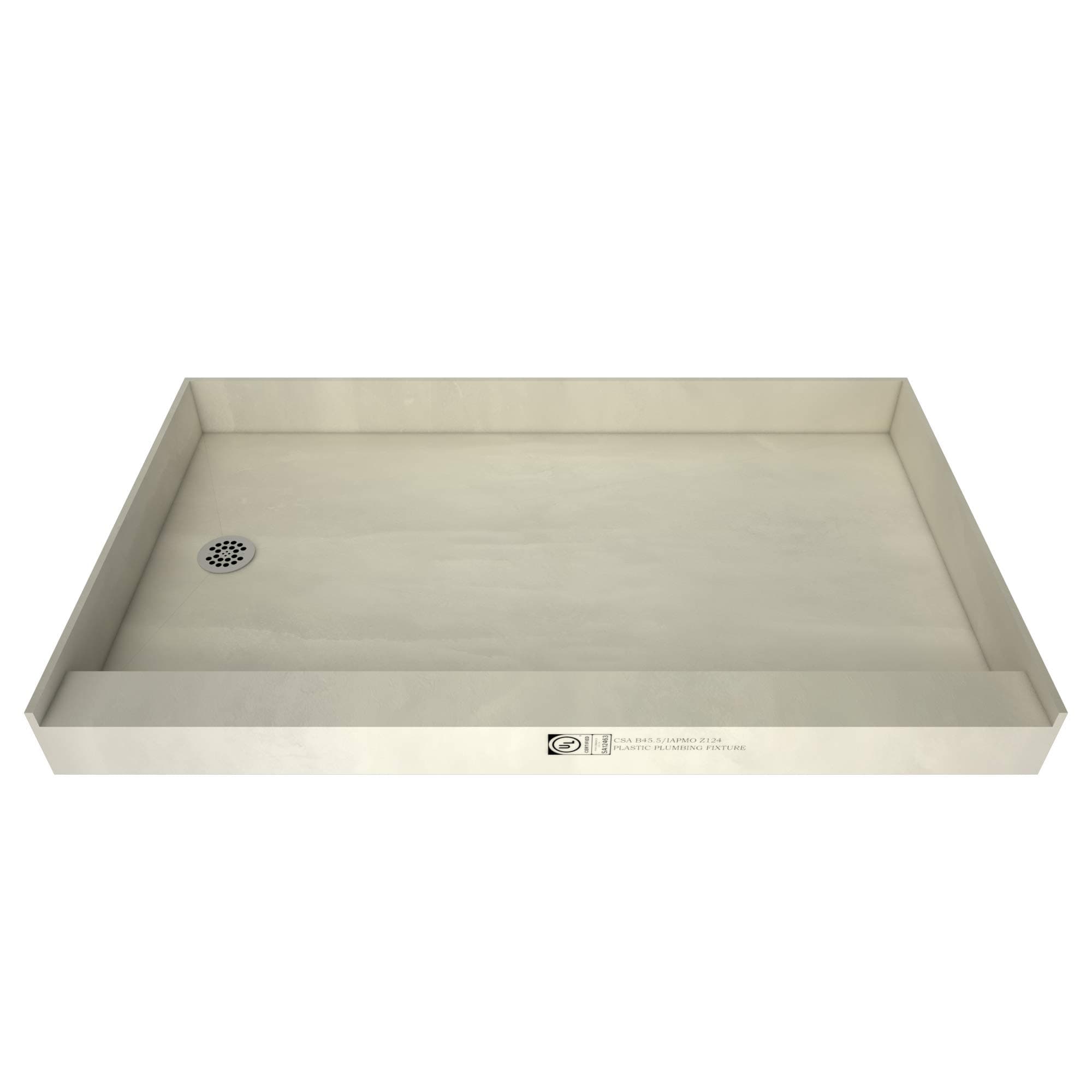 Tile Redi 3260LSPVC-13-2-4 Shower Pan with Left Drain- Single Curb Shower Base, 2" PVC Drain, and Plate Included, 60" Width x 32" Depth