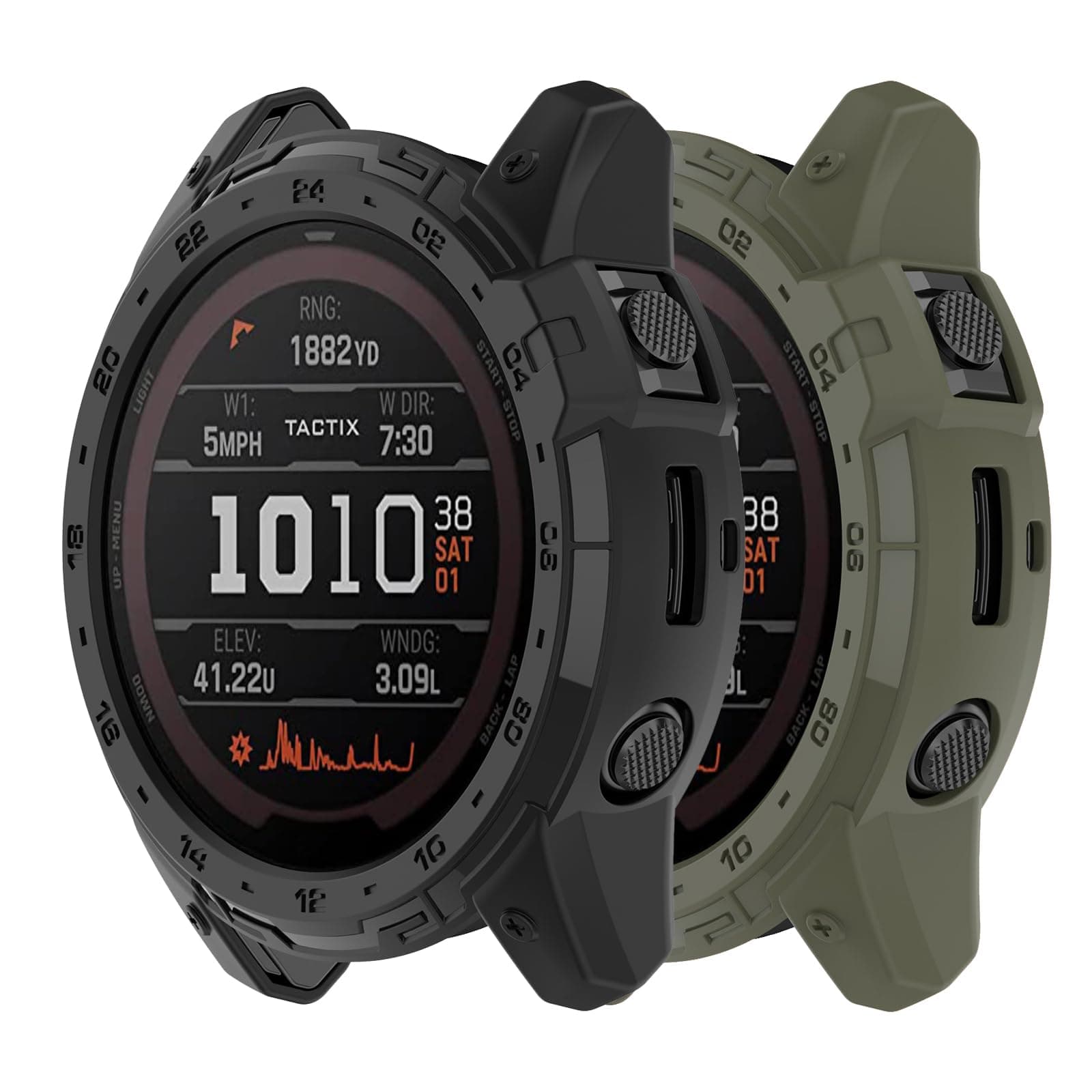 Compatible with Garmin Tactix 7 AMOLED Case, Scratch-Resistance TPU Military Protection Rugged Cover Case for Garmin Tactix 7 AMOLED Smartwatch Accessories (Black&Green)