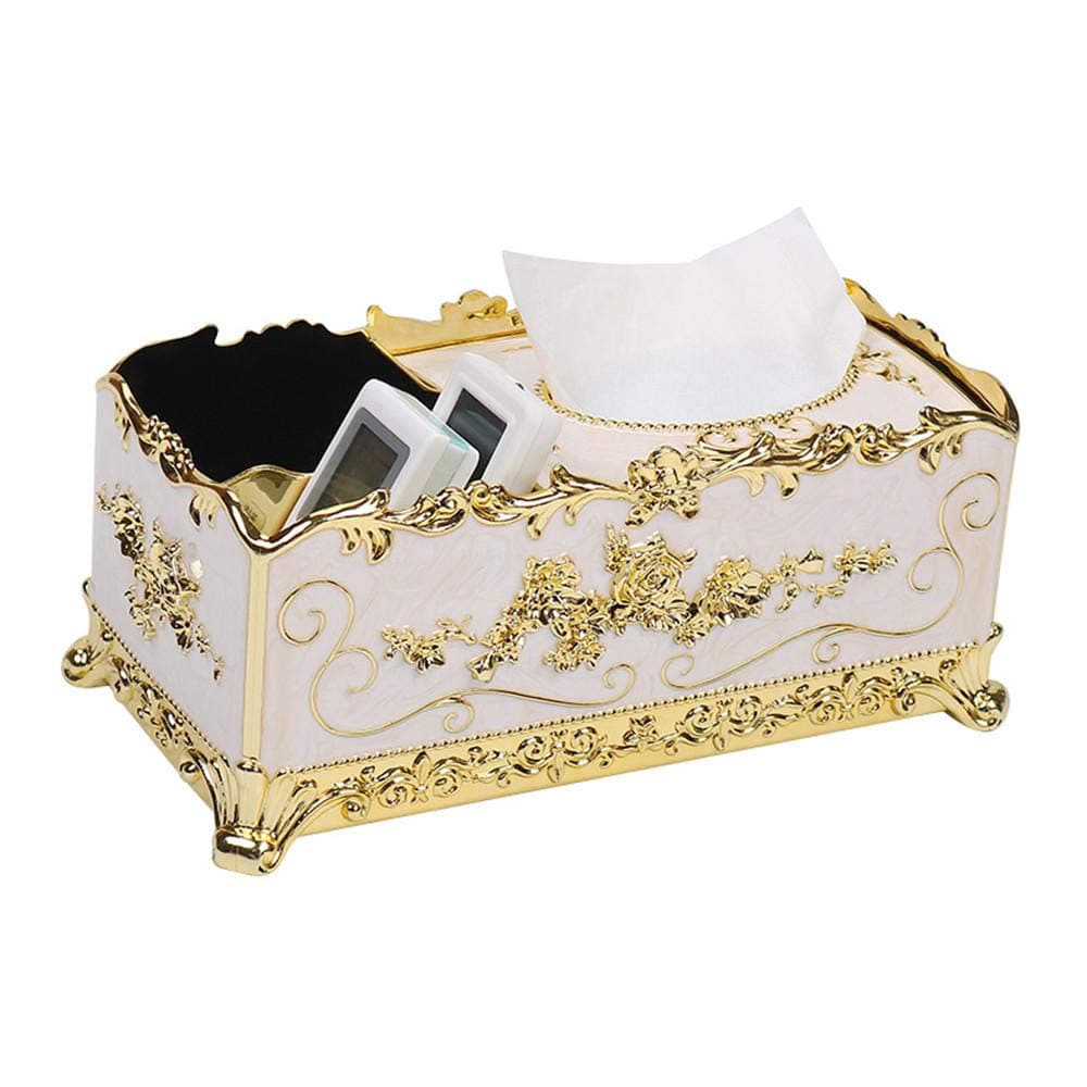 ZXGQF Tissue Box Plastic Rectangular Paper Towel Holder for Home, Office, Car,Car Decoration Tissue Box Holder,Gold White