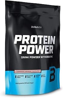 BioTechUSA Protein Power | High Protein, Sugar-Free, Lactose-Free, Gluten-Free | Added Creatine, 1 kg, Strawberry-Banana