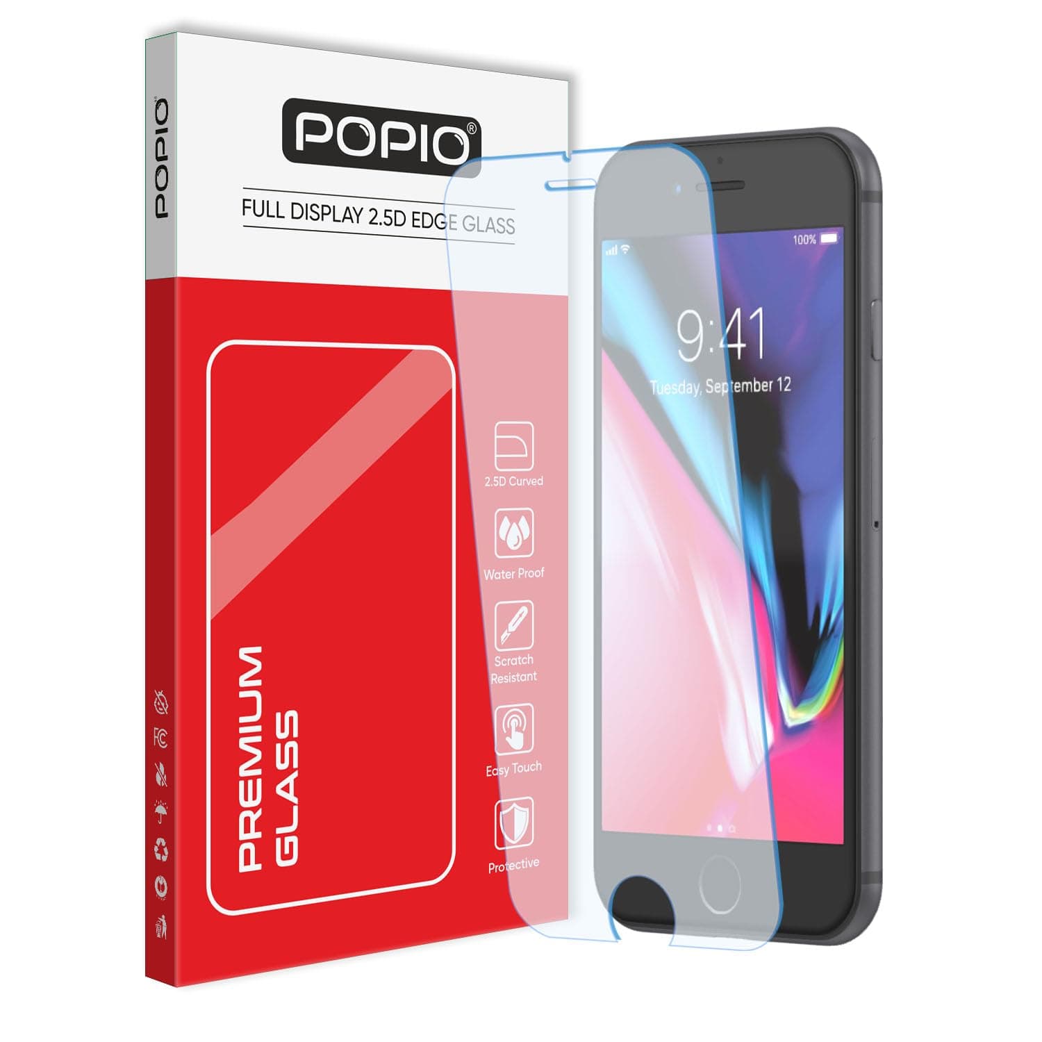 POPIO Tempered Glass for Apple iPhone 6 / iPhone 6S / iPhone 7 / iPhone 8 (Transparent)-Full Screen Coverage (Except Edges) with easy installation kit