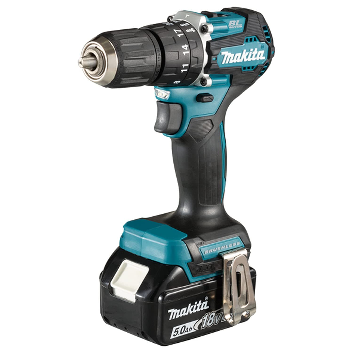Makita DHP487RTJ 18V Li-ion LXT Brushless Combi Drill Complete with 2 x 5.0 Ah Batteries and Charger Supplied in a Makpac Case