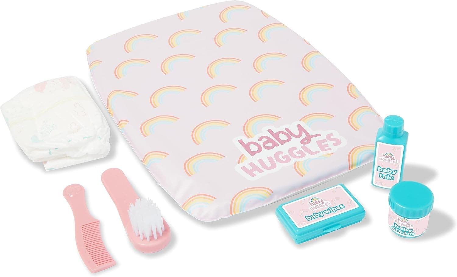 Ultimate Care Kit for Dolls: Authentic Play with Rainbow Cushioned Changing Mat, Nappy, Brush, Comb, and Containers - Suitable for Dolls up to 46cm - Encourages Realistic Role Play - Ages 3+