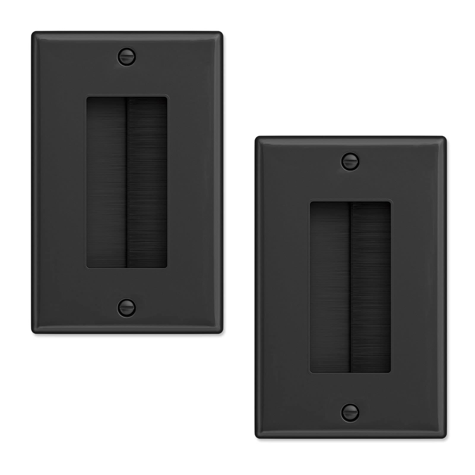 Iwillink Brush Wall Plate (2 Pack), Cable Pass Through Insert for Wires, Single Gang Cable Access Strap, Wall Socket for HDTV, Home Theater Systems - Black
