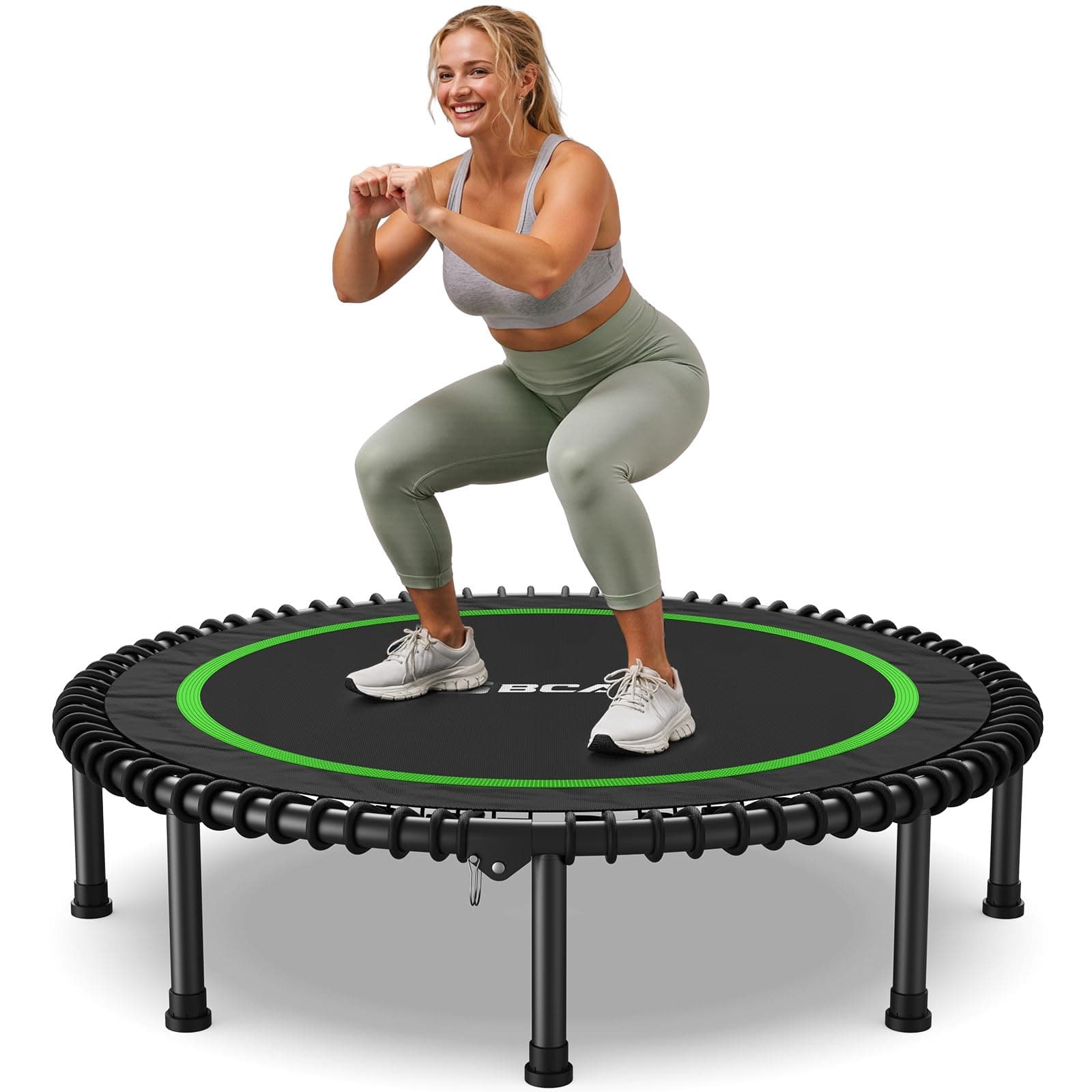 BCAN 450/550 LBS Foldable Mini Trampoline, 40"/48"/50" Fitness Trampoline with Bungees, Adjustable Foam Handle, Stable & Quiet Exercise Rebounder for Kids Adults Indoor/Garden Workout