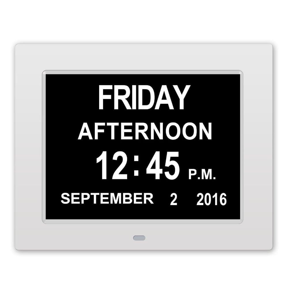 Memory Loss Digital Calendar Day Clock with Extra Large Non-Abbreviated Day & Month Perfect for Seniors (White)