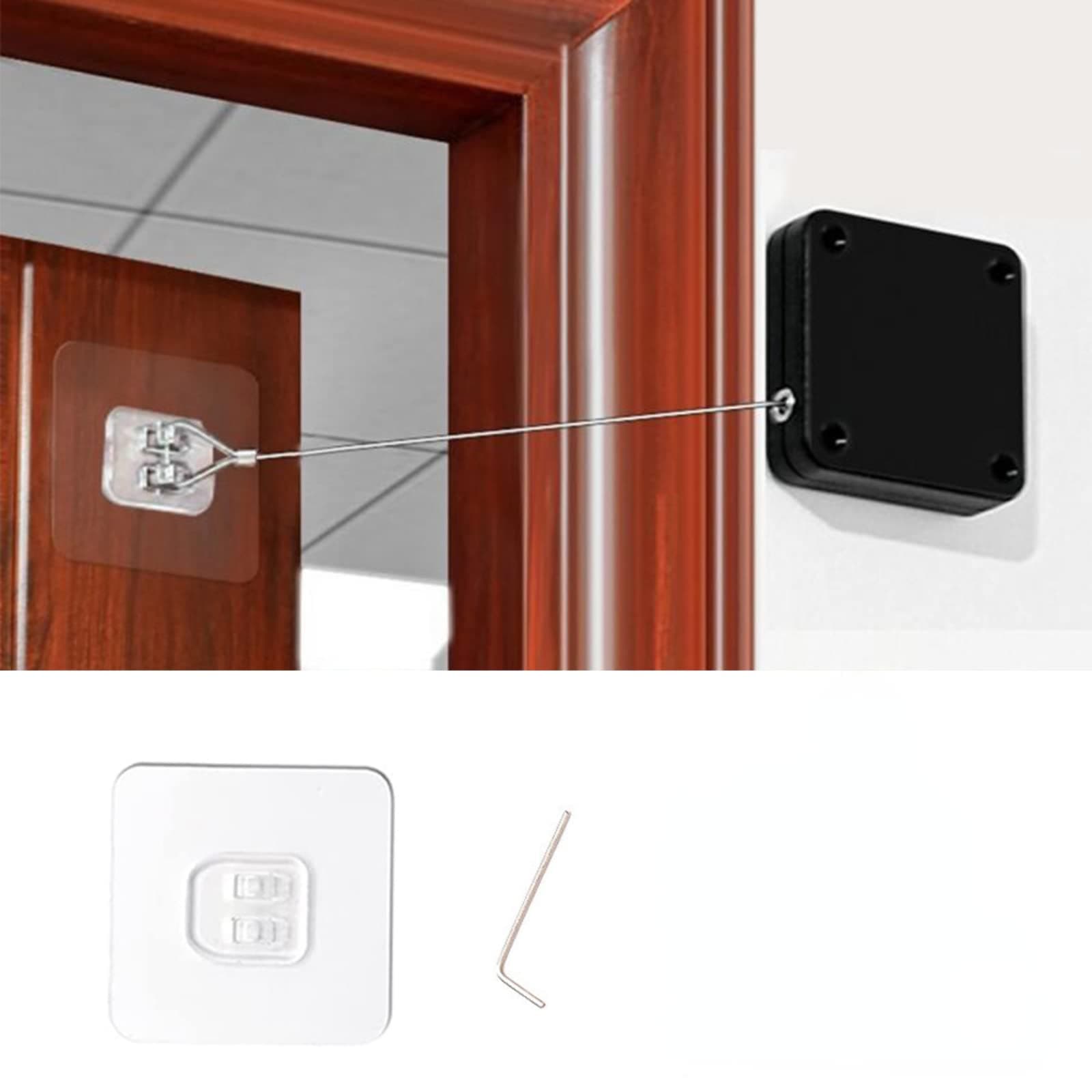 Punch-Free Automatic Sensor Door Closer, 1 Pack Multifunctional for Home, Residential Commercial Auto With Steel Drawstring, for Dogs, Cats (Black)