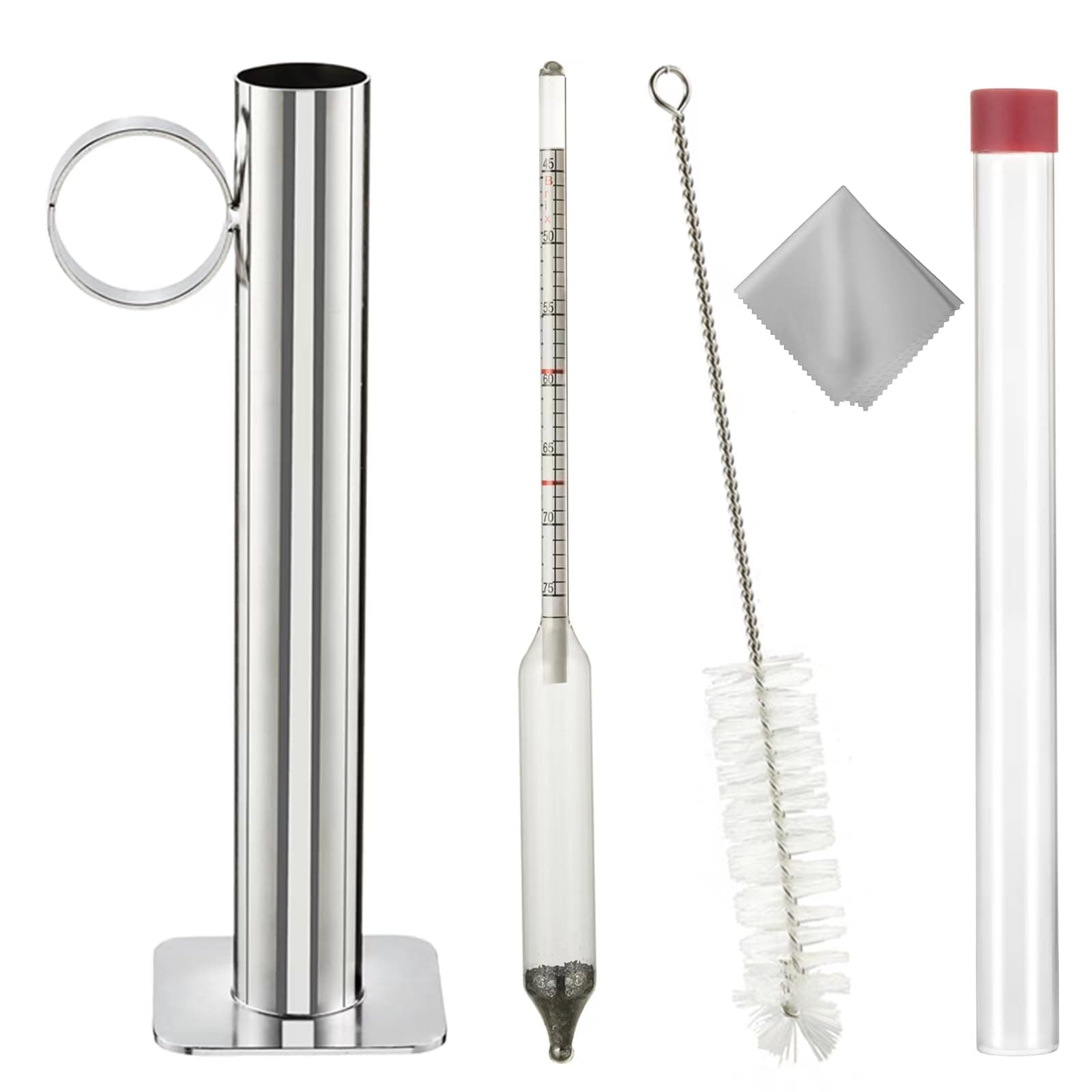Maple Syrup Hydrometer Test Cup Kit, Maple Syrup Density Kit, Measures Sugar Content in The Syrup, Stainless Steel Maple Syrup Kit, Easy to Read and Accurate, with Cleaning Brush