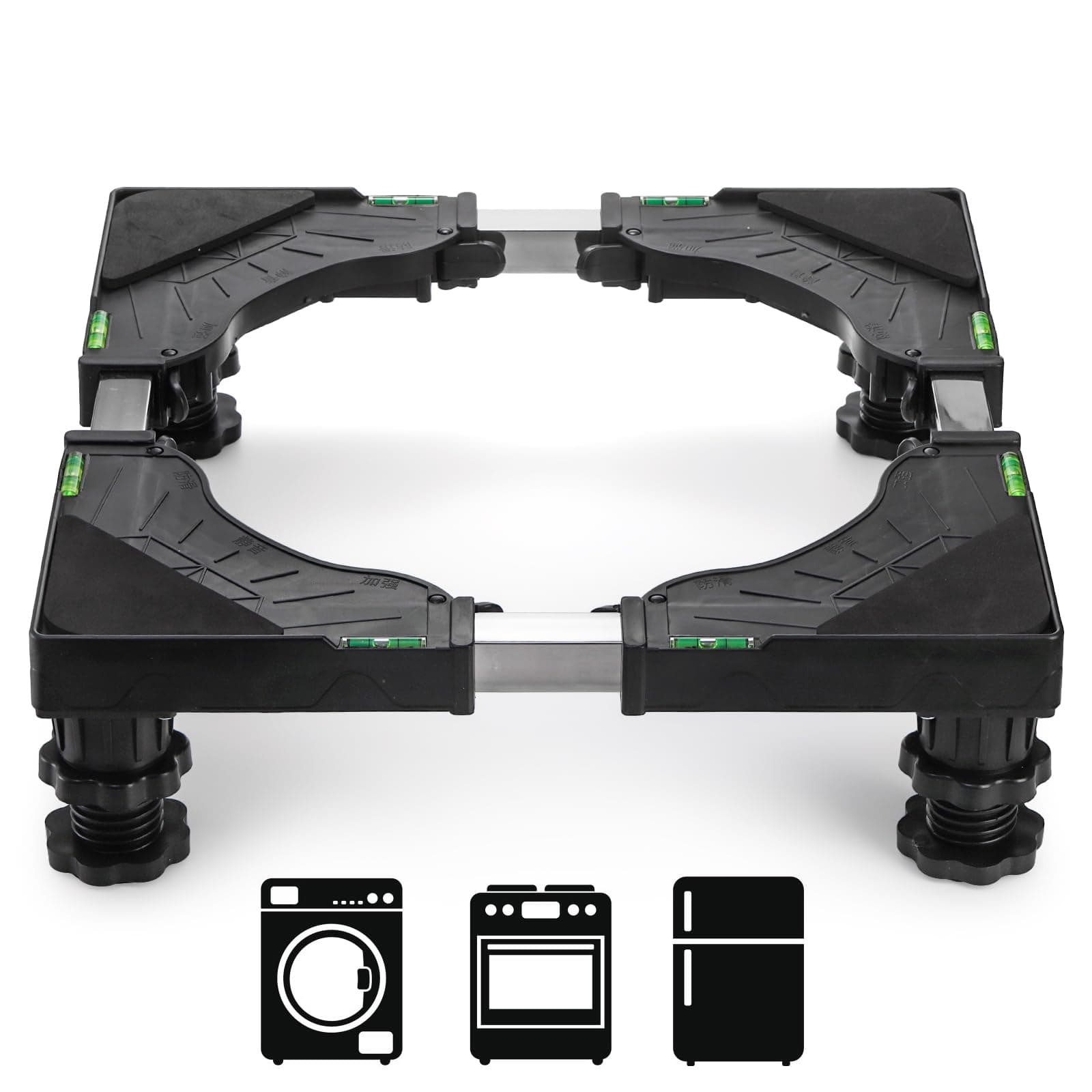 Hacaroa Mini Fridge Stand with 4 Strong Feet, Universal Refrigerator Stand Riser Adjustable Washer and Dryer Pedestals, Multi-functional Washing Machine Base for Small Appliance, Black