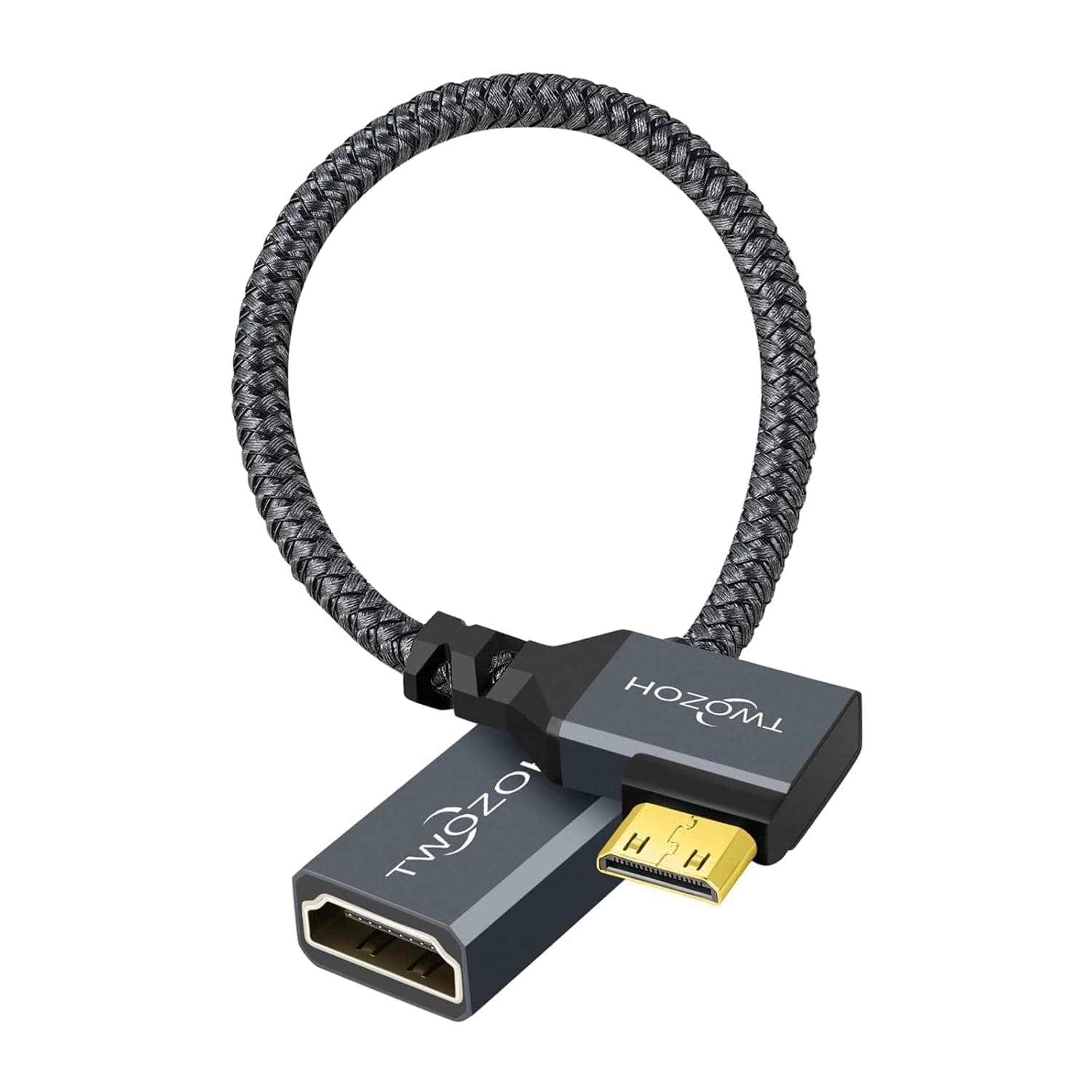 Twozoh 90 Left Angle Mini HDMI to HDMI Adapter Cable - 0.6FT, Supports 3D/4K 1080p