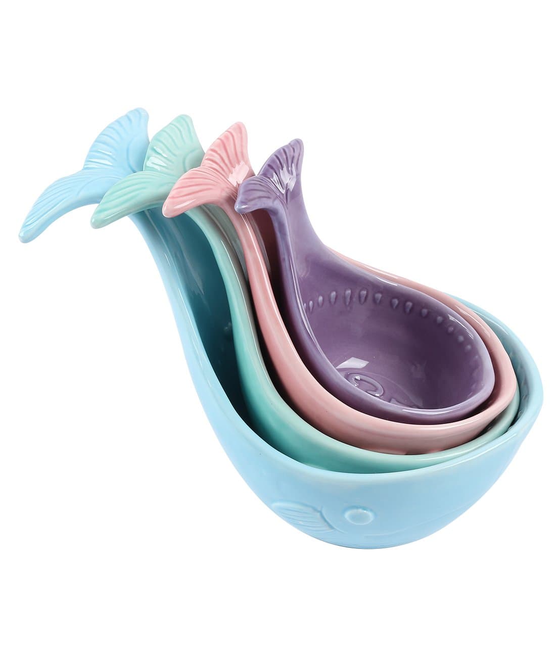 Whale Shaped Stoneware Measuring Cup with Handles, Multicolor,set of 4