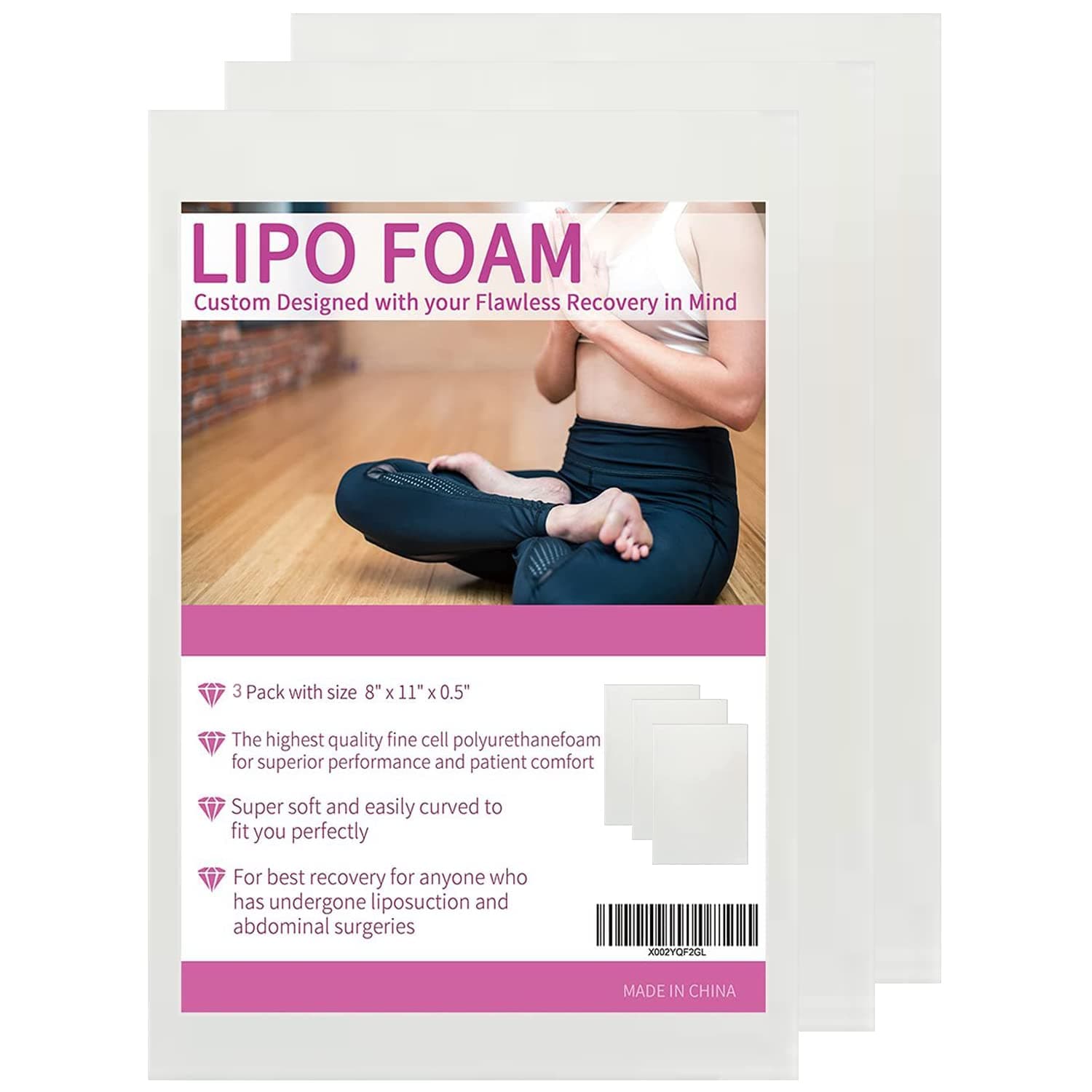 Lipo Foam Pads for Post Surgery, 3 Pack BBL Abdominal Foam Pads Boards Help Out When Using Ab Board Compression Garments Tummy Tuck,Liposuction Surgery Foam Sheet for Recovery 8" x 11"