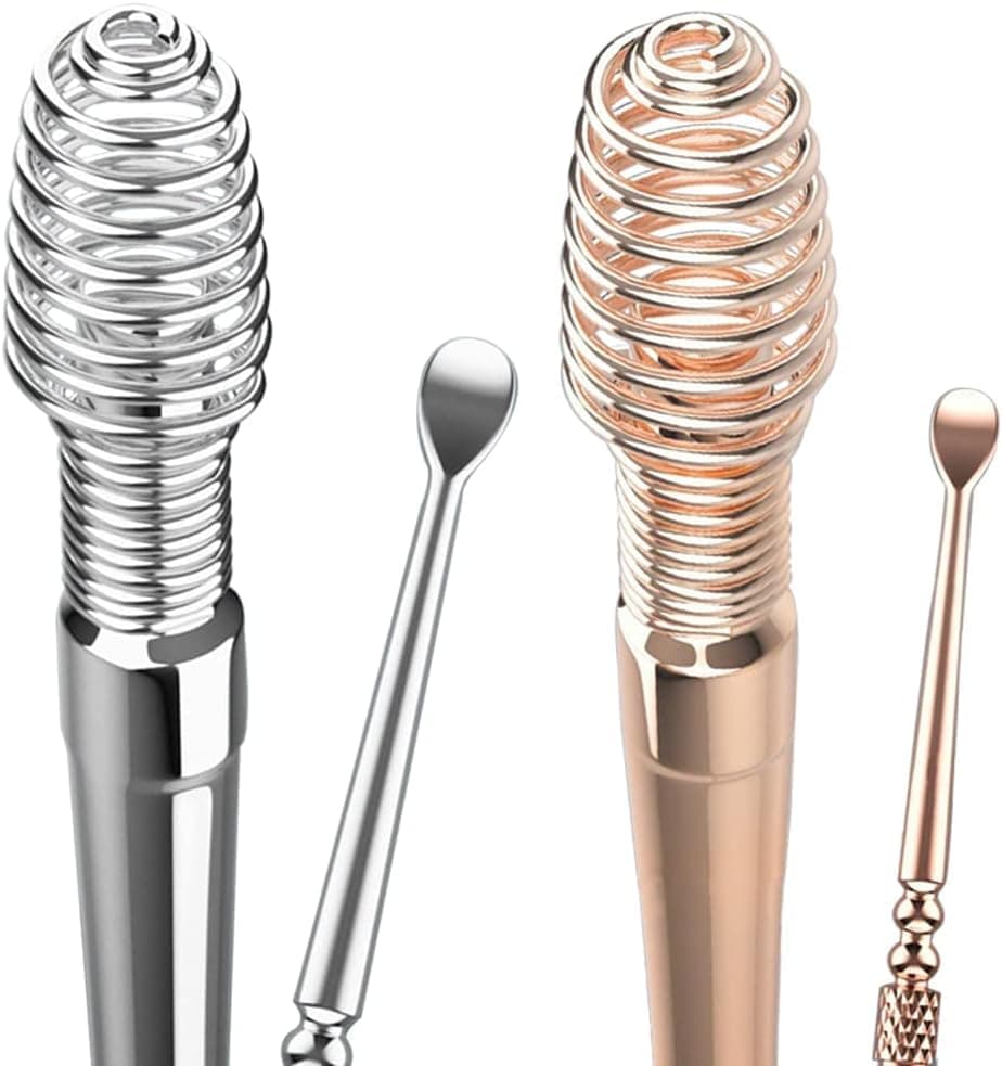 Ear Wax Cleaner Tool Set, Ear Wax Removal Spring Ear Wax Cleaner Tool Set,2 Pcs Professional Ear Cleaner, Stainless Steel 360? Spiral Ear Massage Cleaning Tool with Cleaning Brush and Storage Box