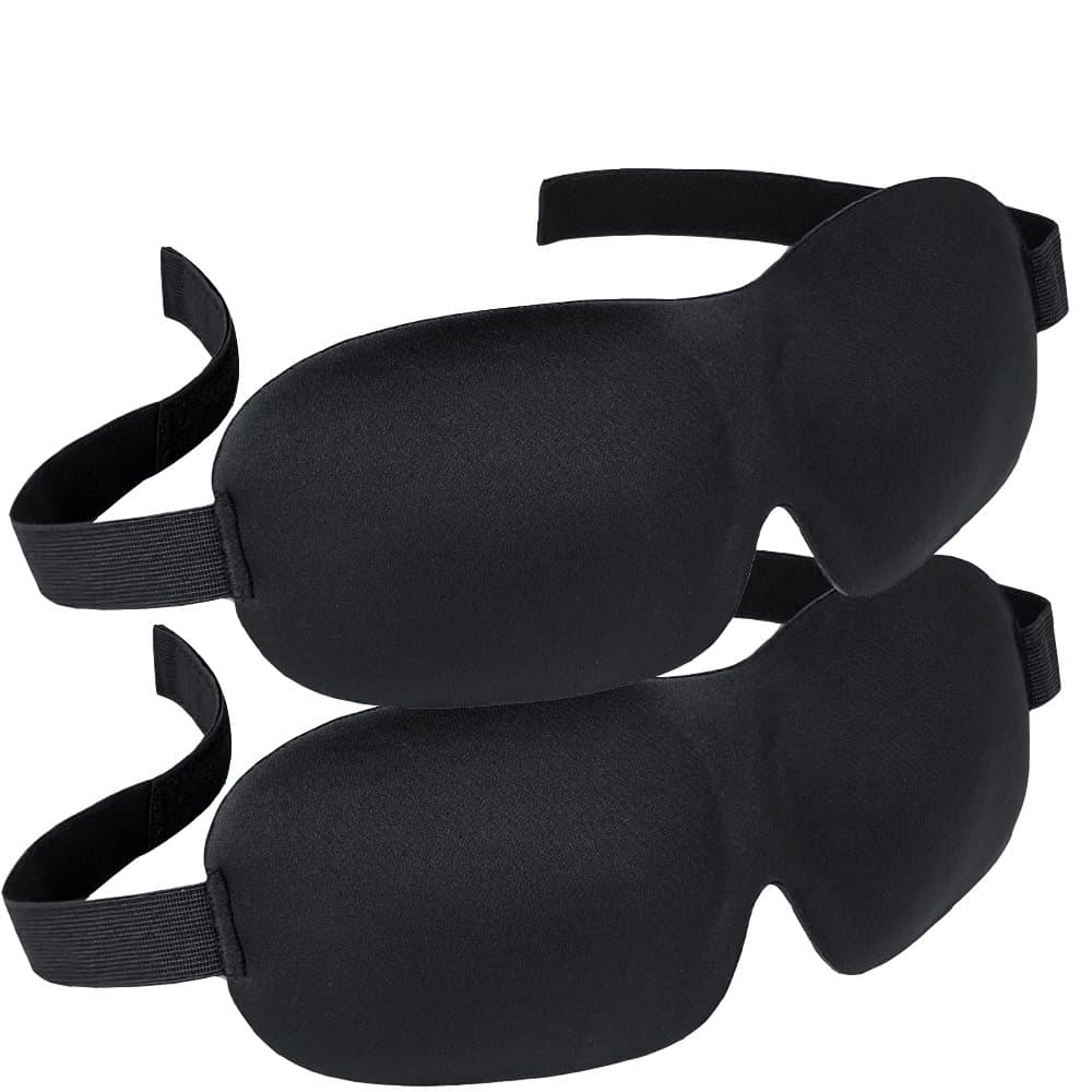 Sleep Eye Mask 3D Breathe-Easy High Density Memory Foam and Anti-Fade 3D Contoured Blindfold Eye Shade Ultra-Soft with Adjustable Strap for Travel Meditation and Bedtime Pack of 2 (3D)