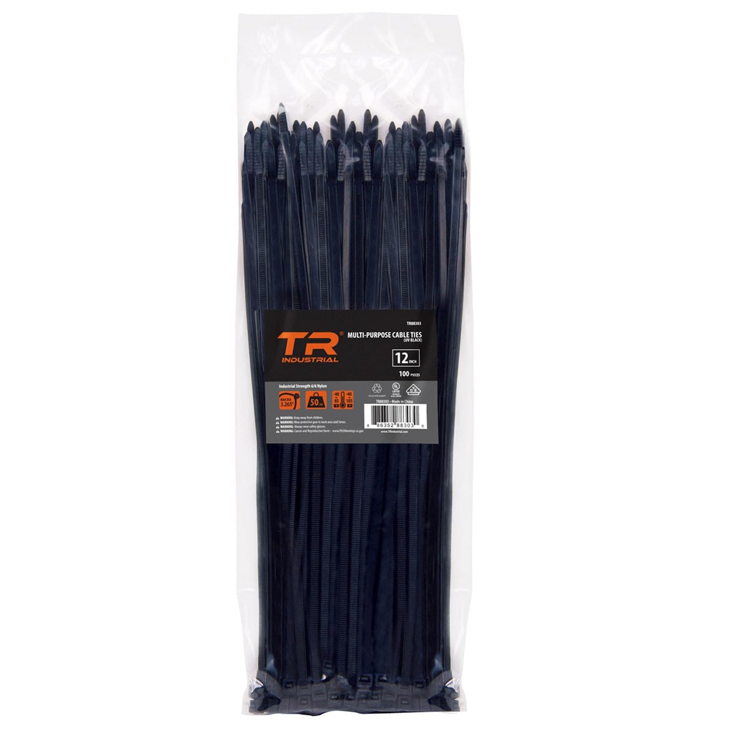 TR Industrial TR88303 Multi-Purpose Cable Ties (100 Piece), 12", Black