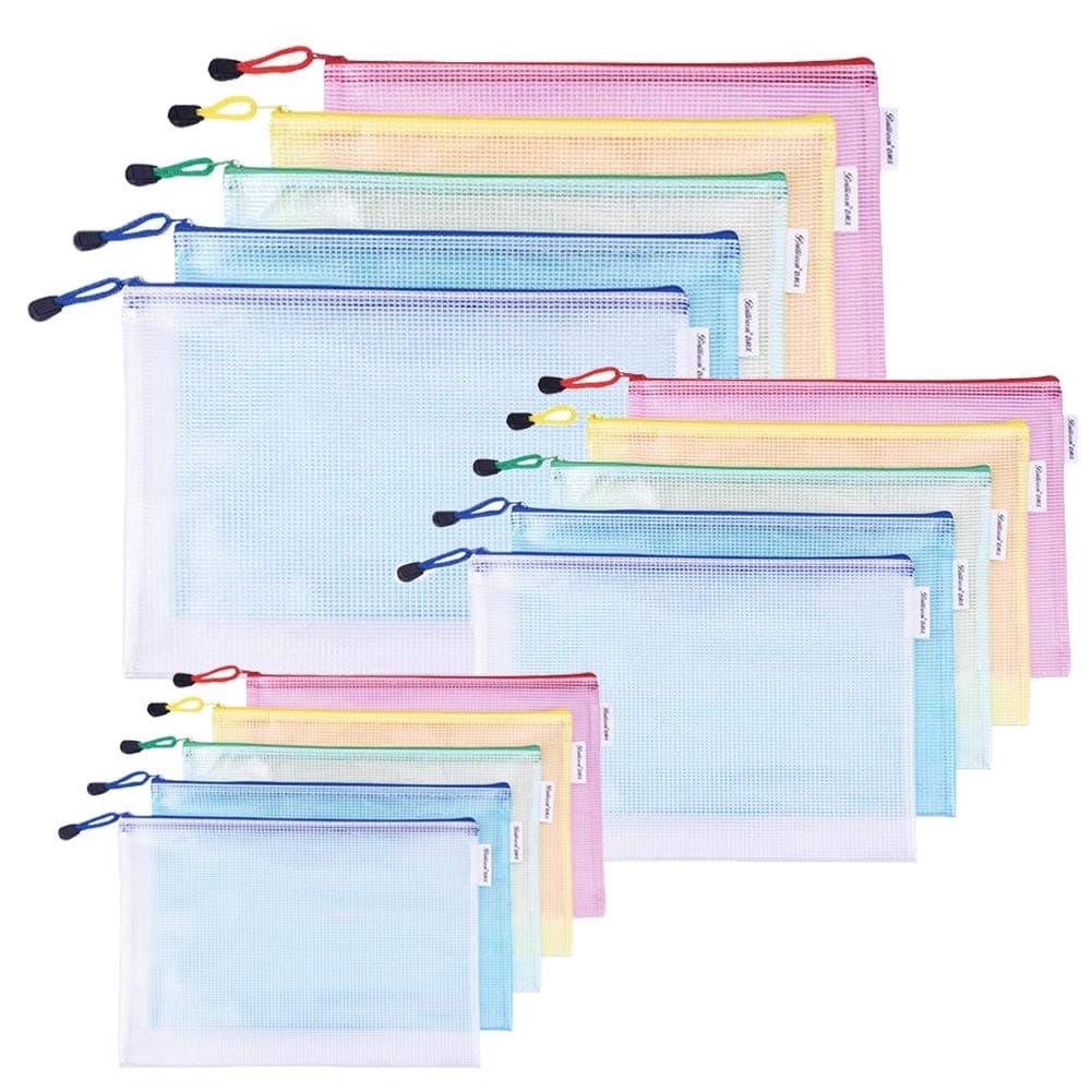 30 Pack Mesh Zipper Pouch Document Bag, A3|A4|A5 Size, Each Size 10PCS, 5 Color Zipper Bags, for Office, Home and Business Travel (MixedColor, A3A4A5)