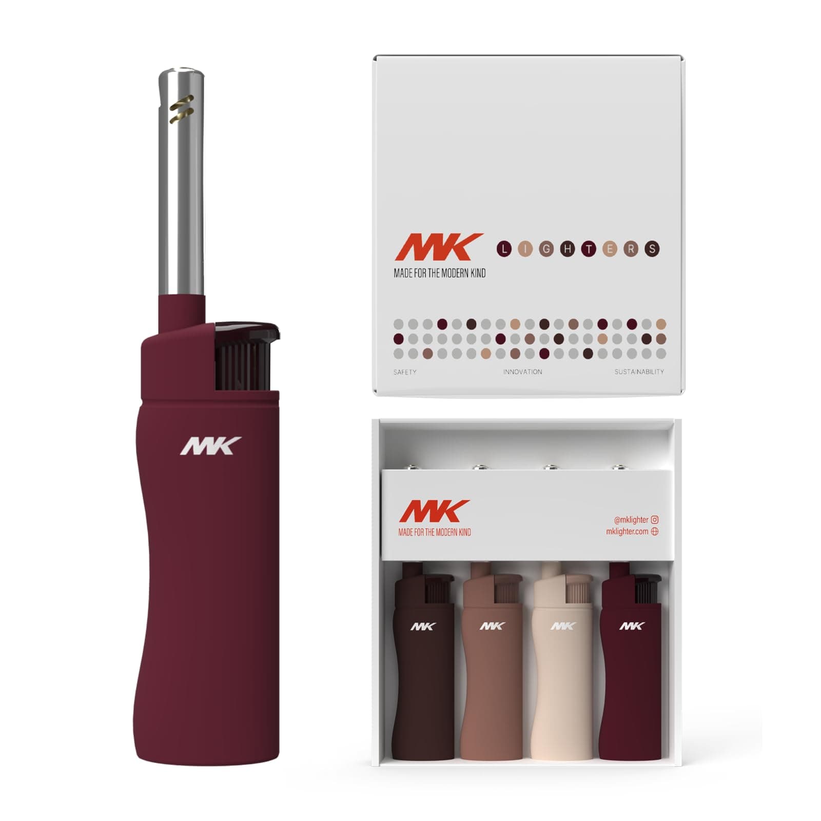 Candle Lighter, Butane Refillable Wind-Resistant Flame, 4-Pack for BBQ, Camping, Outdoor Use (Neutral-4PC)