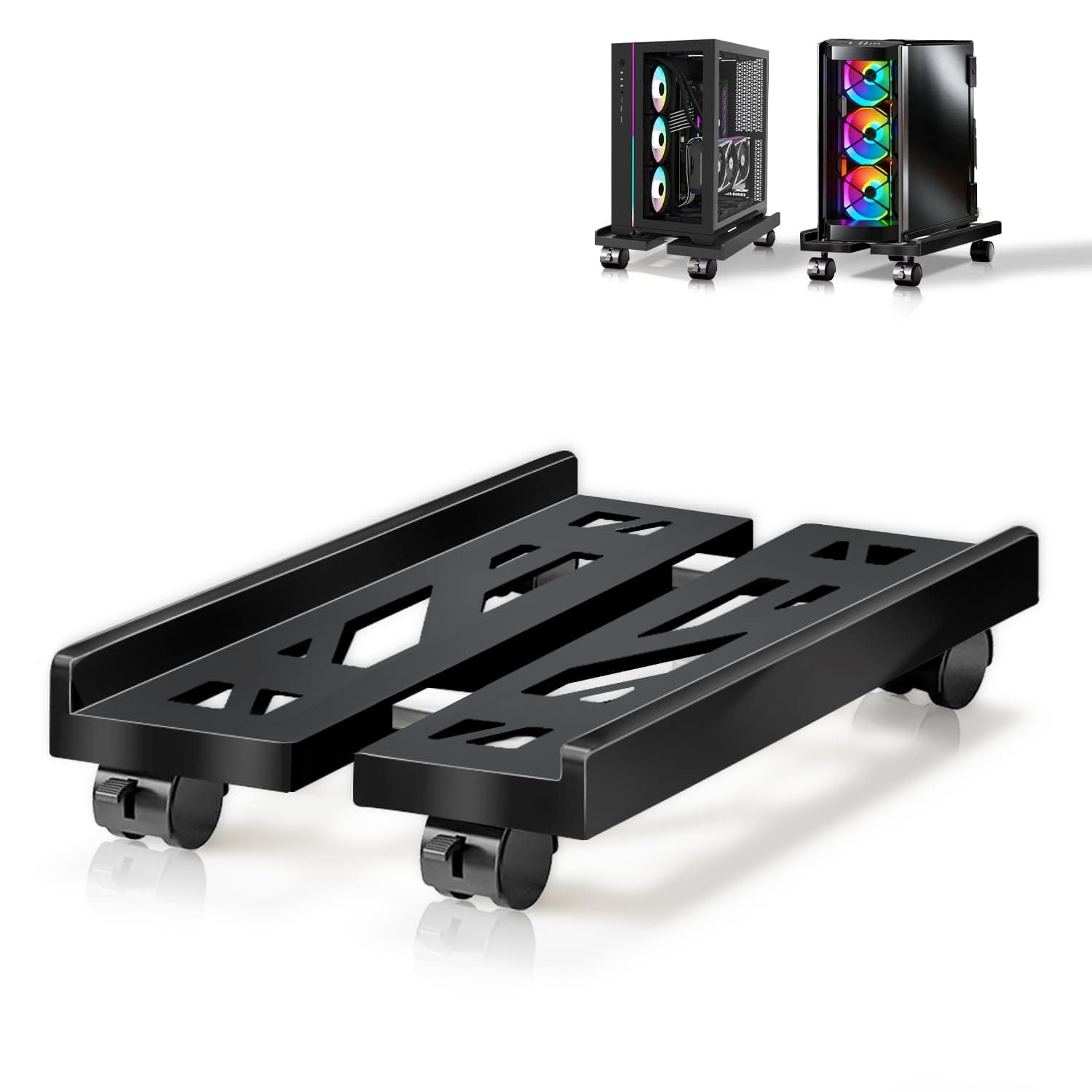 Mobile CPU Stand, Adjustable Computer Cart Holder with Locking Caster Wheels - Black