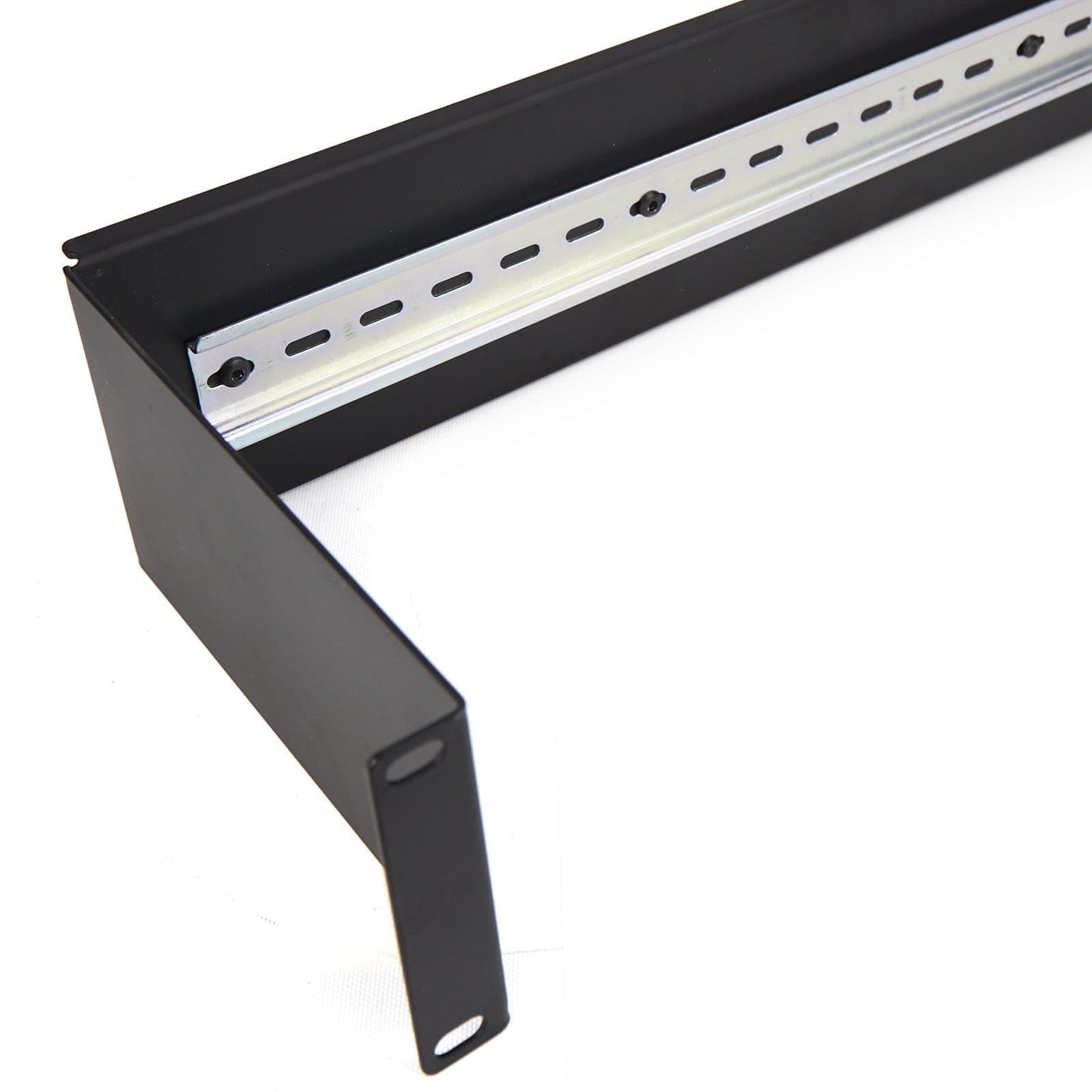 kenable DIN Rail Mounting Bracket 2U for 19 Inch Rack Networking Data Cabinets - 180mm Deep, 40cm Removable Rail, Black Powder Coated Steel