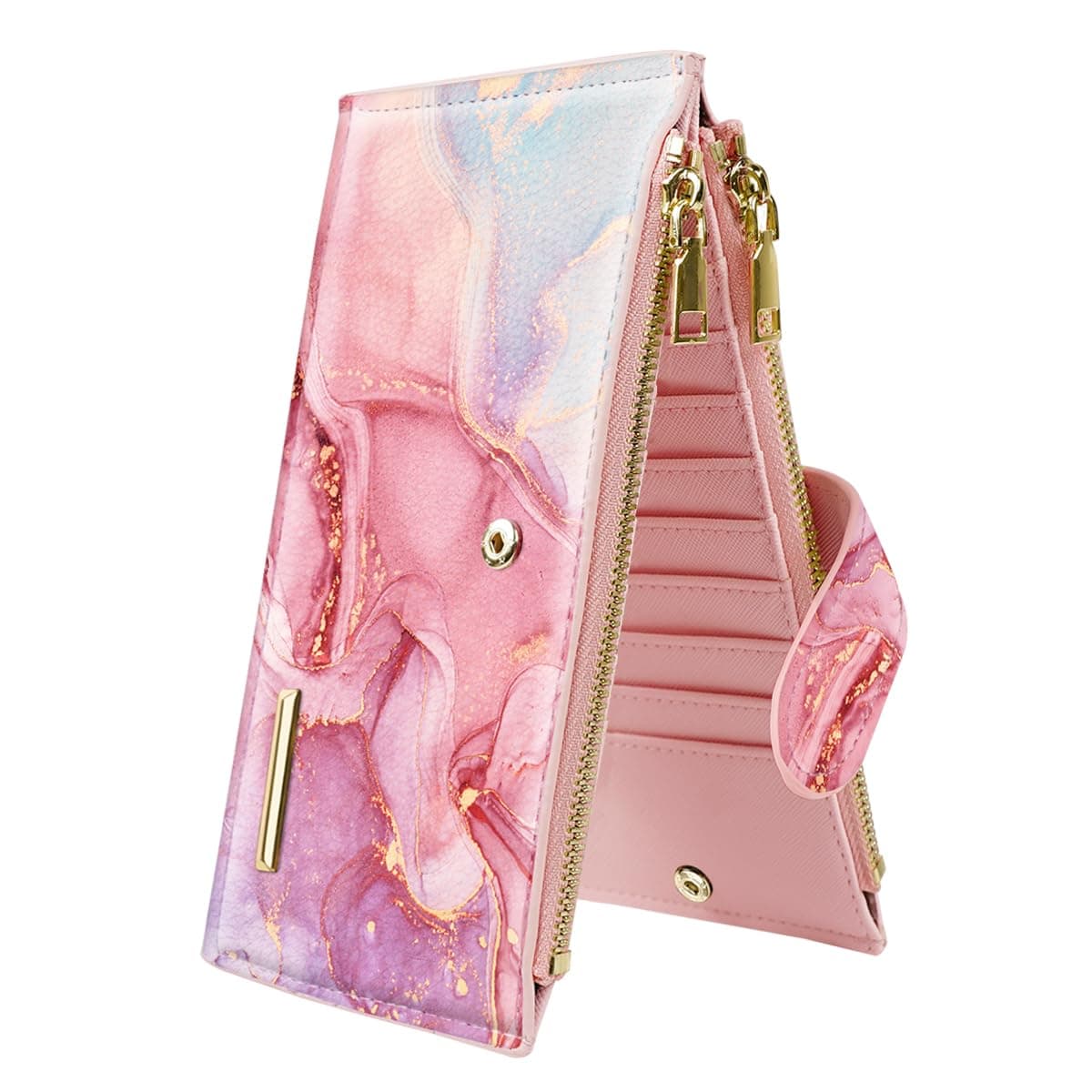 Womens RFID Blocking Large Capacity Wallet Multi Card Organizer Bifold Wallet for Women with Zipper Pocket, Red Marble