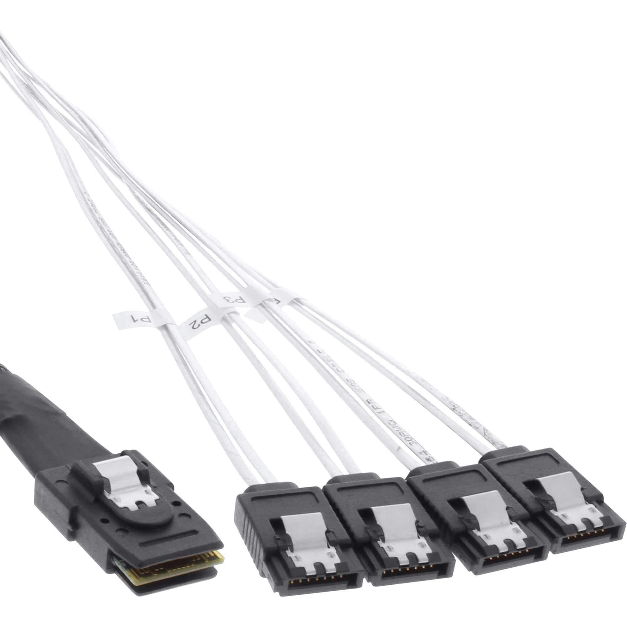 InLine® 27620 mini SAS cable SFF8087 to 4x SATA, 1: 1, OCR 0.5 m