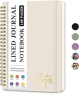 Lined Spiral Journal Notebook for Women, A5 College Ruled Journals for Writing, Hardcover Notebooks for Work, Note taking and Office School Supplies,140 Pages - Grey Beige