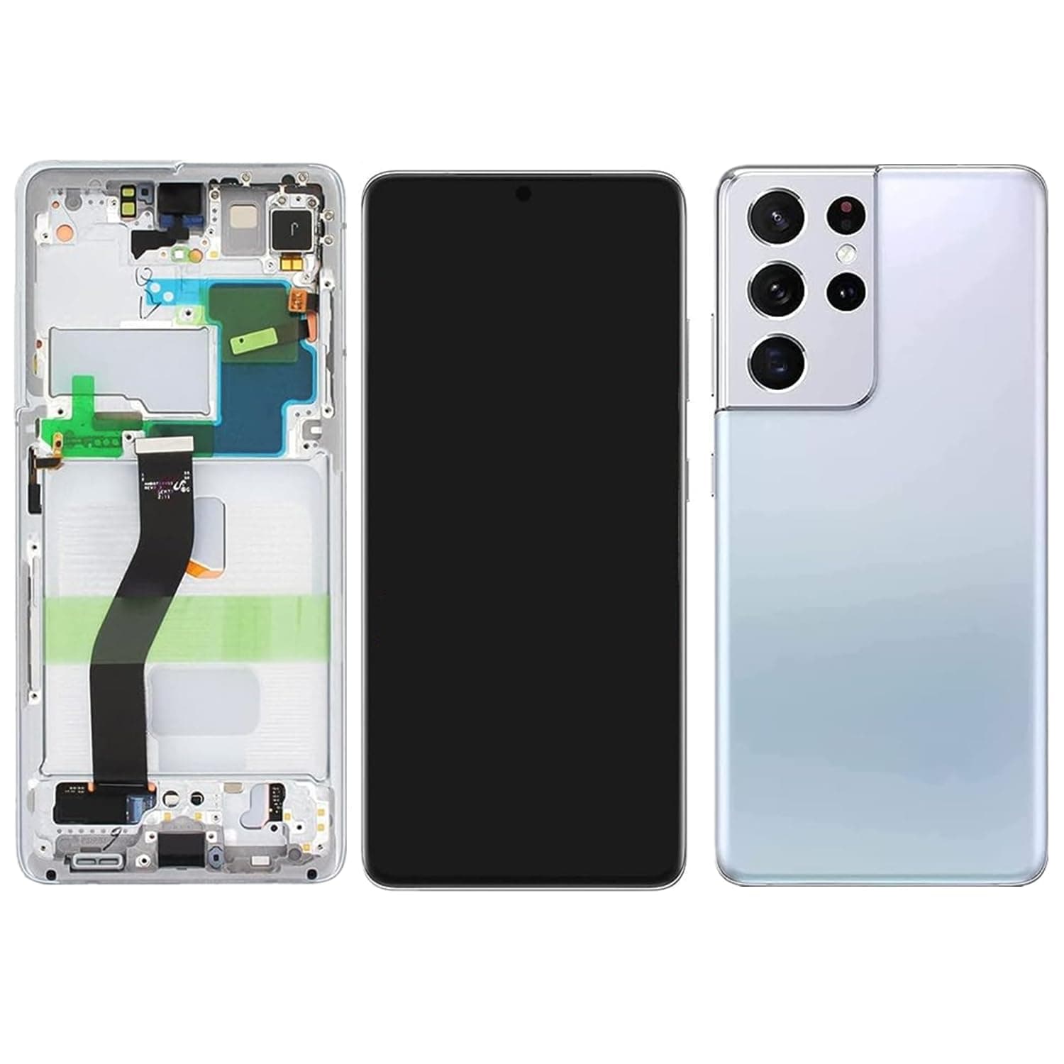 Original 6.8" for Samsung S21 Ultra Display Touch Screen Digitizer S21ultra 5G G998U G998B G998B/DS G998W G998Ul LCD Screen Replacement (with Silver Frame+Back Cover)