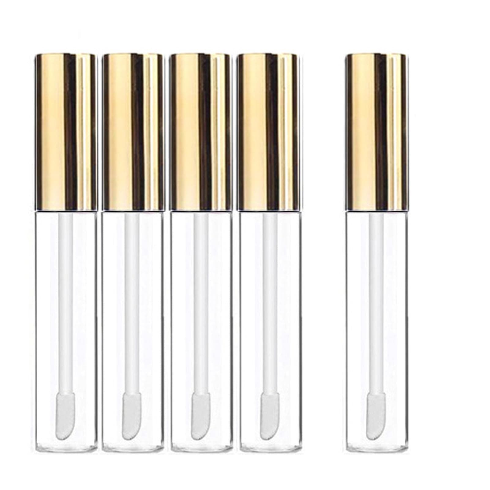 KEAIYYJ- Empty Lip Gloss Tubes with Wand Refillable Lipgloss Containers Bottles Gold 10ml 5 Pack