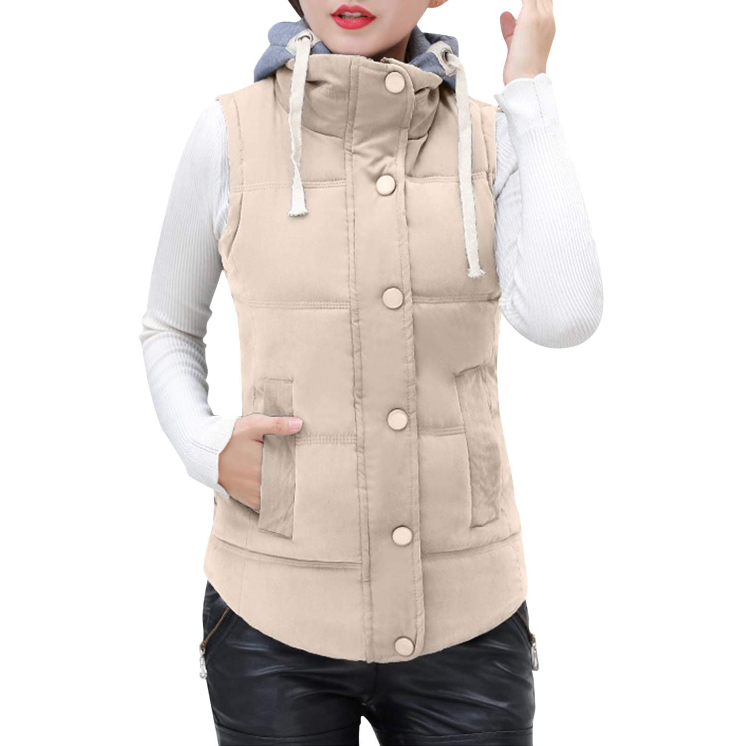 StarTreene Plus Size Gilets with Hood Women's Button Down Sleeveless Quilted Jacket Winter Body Warmer