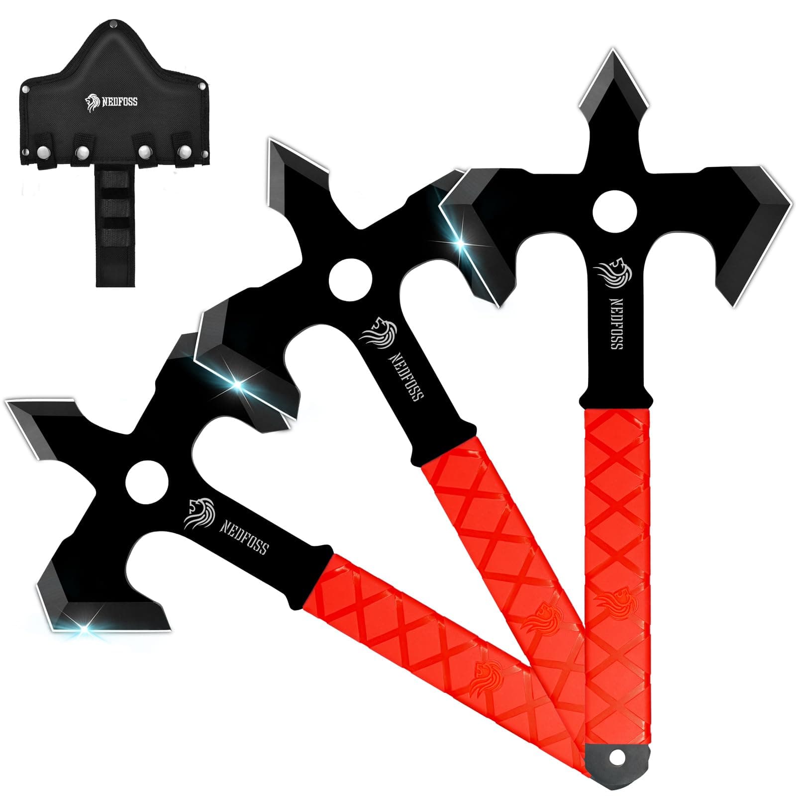 NedFoss Axe Throwing, 11.9" Full Tang Triple Edge Throwing Axe with Sheath TPE Rubber Handle, Axe Throwing Set 3, Axe for Throwing Gifts for Women Men