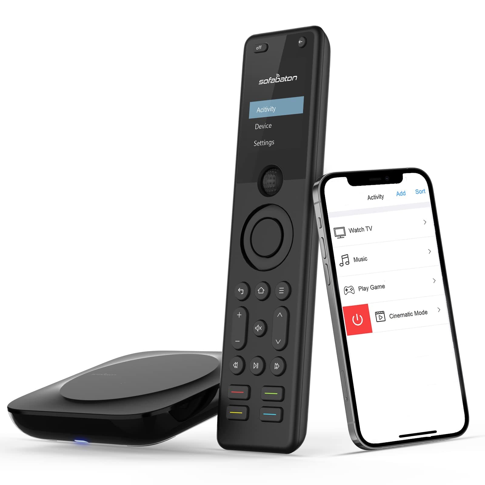 SofaBatonX1 Universal Remote with Hub, All in one Smart Remote Control with App Setting, Custom Activities, Compatible with 500000+ IR/Bluetooth/WiFi Devices TVs/DVDs/Projectors/Blu-ray Player