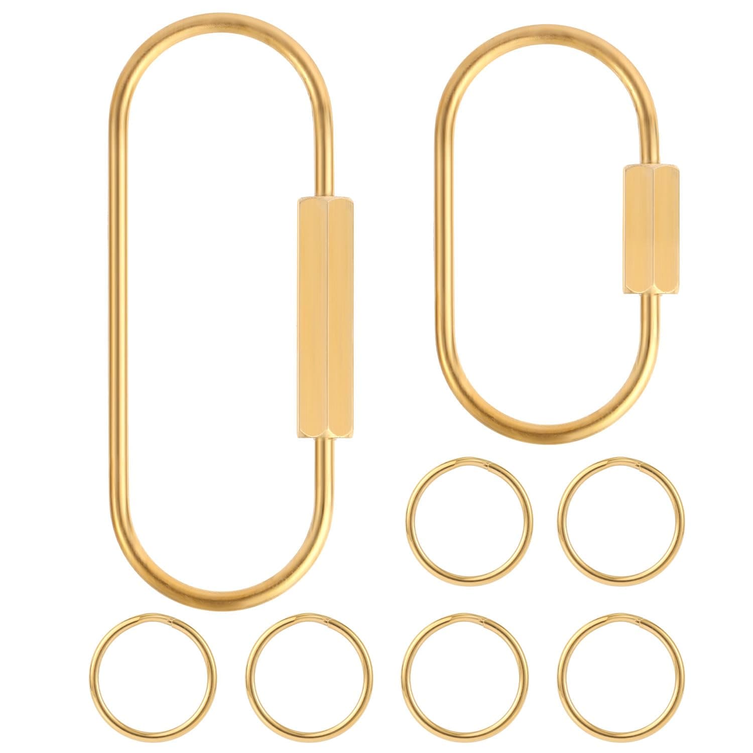 PEUTIER Brass Screw Lock Keychains, 2pcs with 6 Brass Key Rings, Universal Gold Keychain Clips