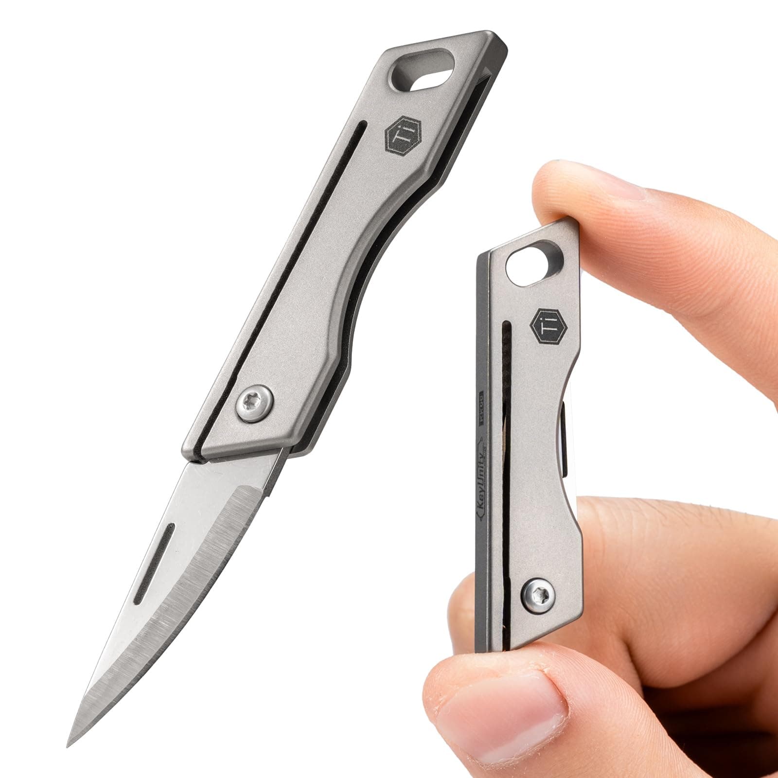KeyUnity KK06 Mini Folding Knife, Titanium, Blade Length 1.2 inches (31 mm), Key Ring Included, Small, Lightweight, Pocket Knife, Multi-functional, Good Sharpness, Attaches to Key Chain, Camping