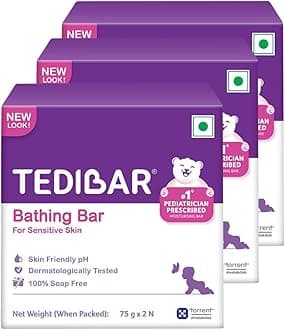 Tedibar Moisturising Baby Bathing Bar 75x2g (Pack of 3) 100% Soap Free No. 1* Pediatrician Prescribed Moisturising Bar - By Torrent Pharma