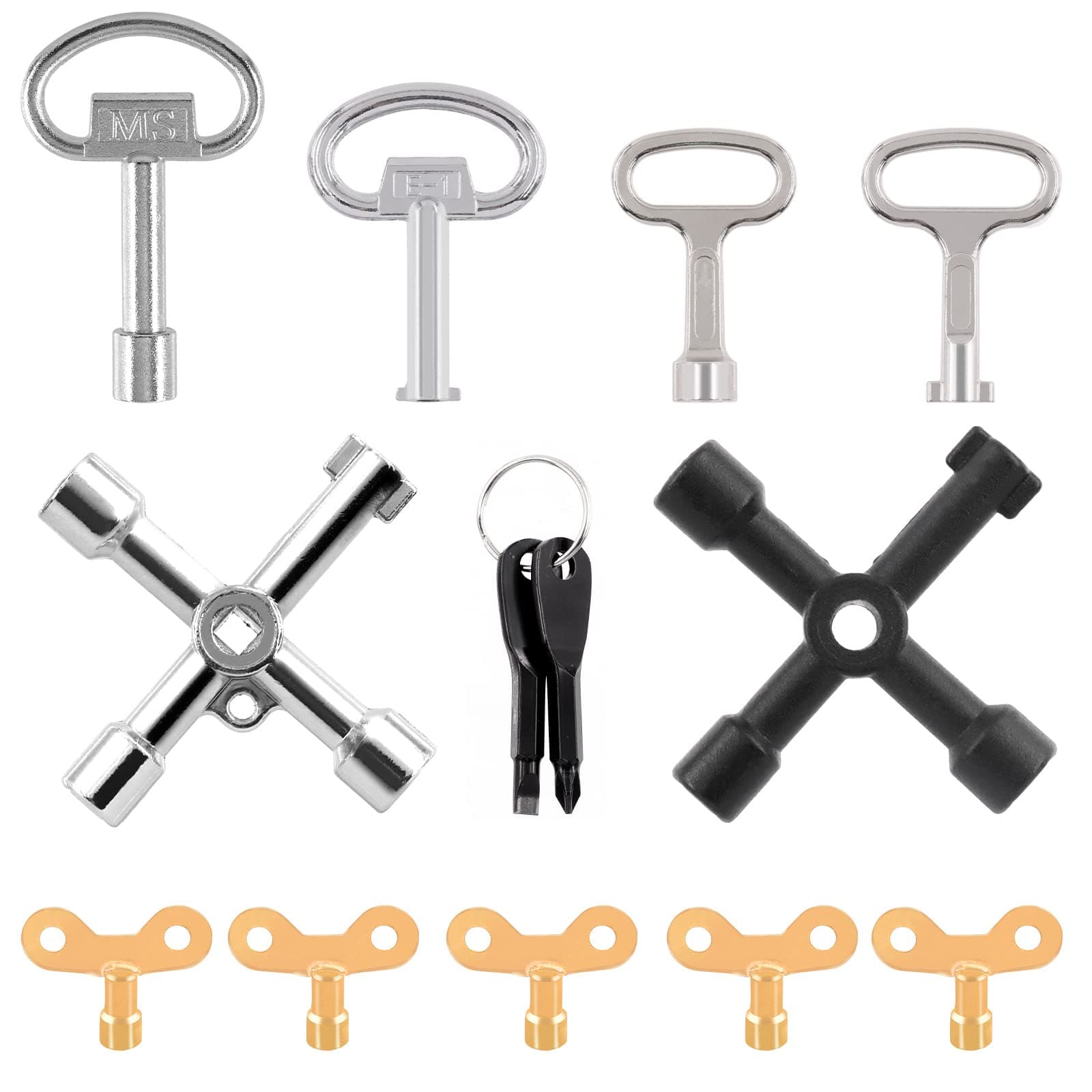 Tanstic 13Pcs Multi-functional Utility Kit - Includes 4-Way Spanner, Square Keys, Water Tap & Faucet Keys for Radiators, Gas & Electric Meter Boxes