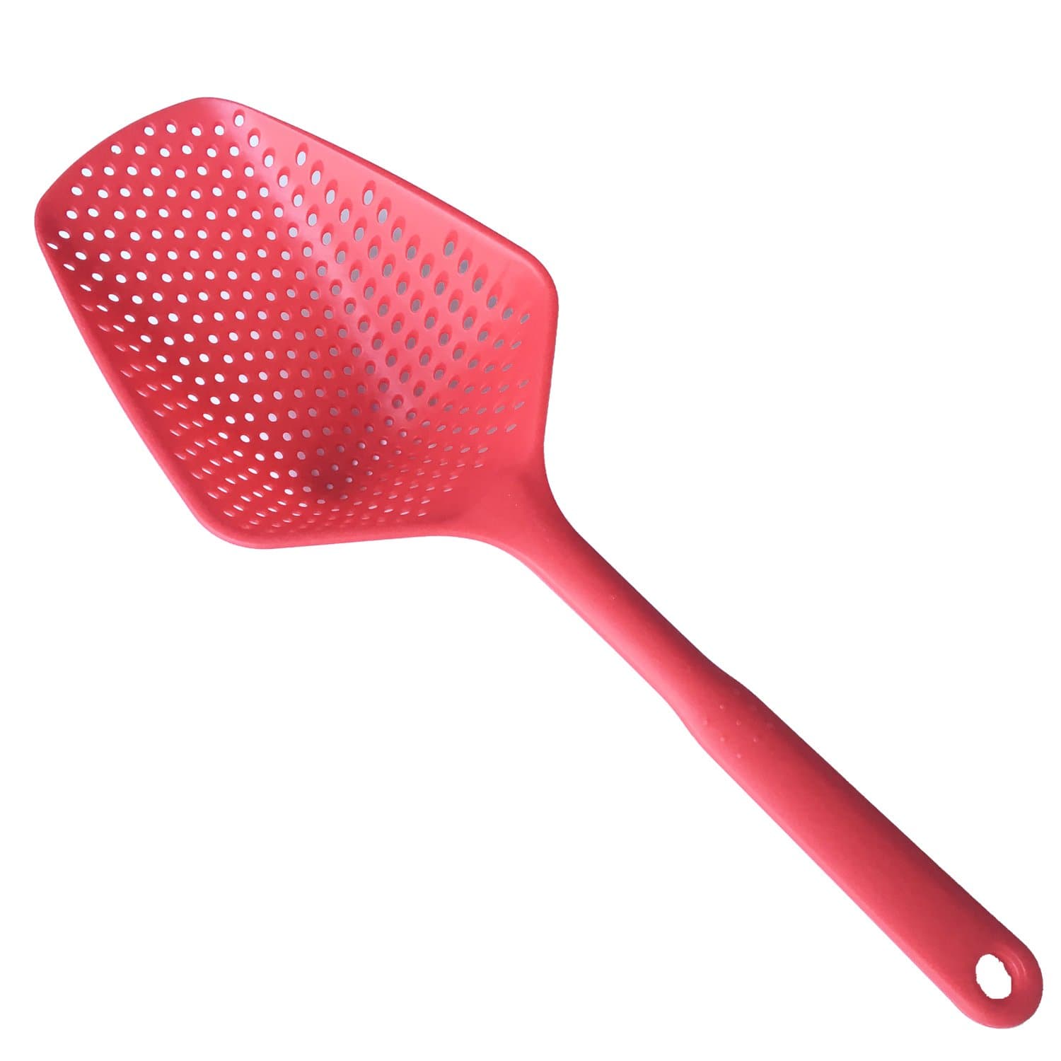 Premium Slotted Spoon Updated Large Kitchen Scoop Strainer Colander with Long Handle for Chef by Lisdripe (Red)