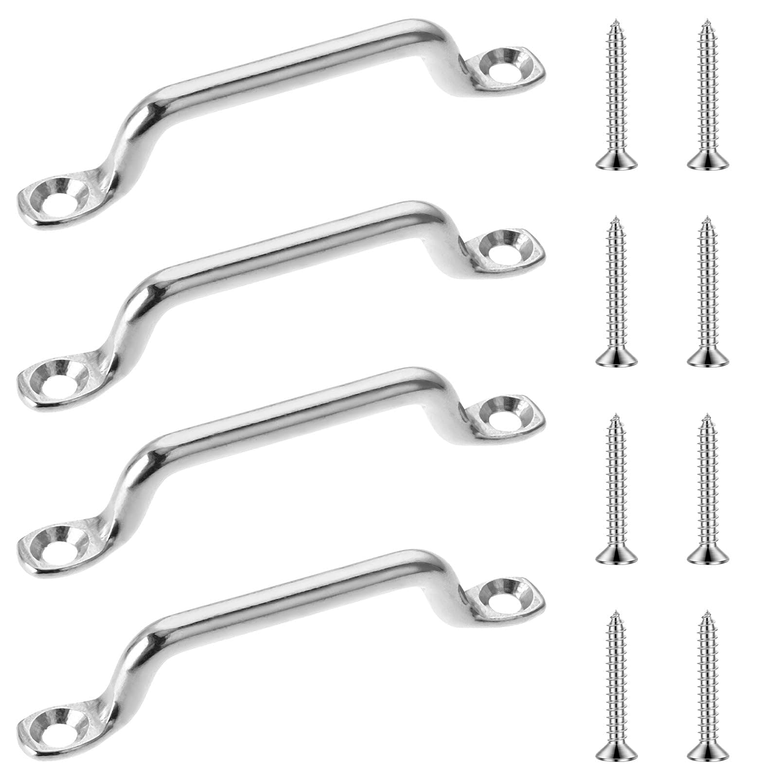 4PCS Stainless Steel Footman Loop, Bimini Top Strap Footman Loop Pad Eye with Flat Head Tapping Screws for Kayak Boat Hanging Shade Sails Canoe Rigging Deck Loops Tie Down Anchor Corvette Buggy