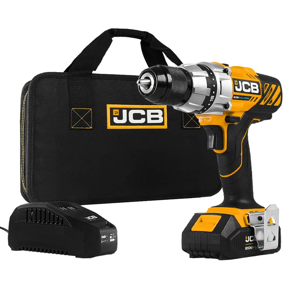 JCB Tools - JCB 20V Cordless Drill Driver Power Tool - Includes 2.0Ah Battery, Charger And Zip Case - Variable Speed - Forward And Reverse Rotation - For Home Improvements, Drilling And Screwdriving