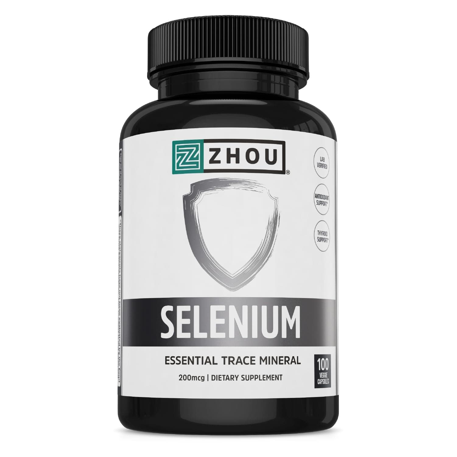 Zhou Selenium 200mcg | for Thyroid, Prostate and Heart Health | Essential Trace Mineral with Superior Absorption | No Yeast | 100 Veg Caps