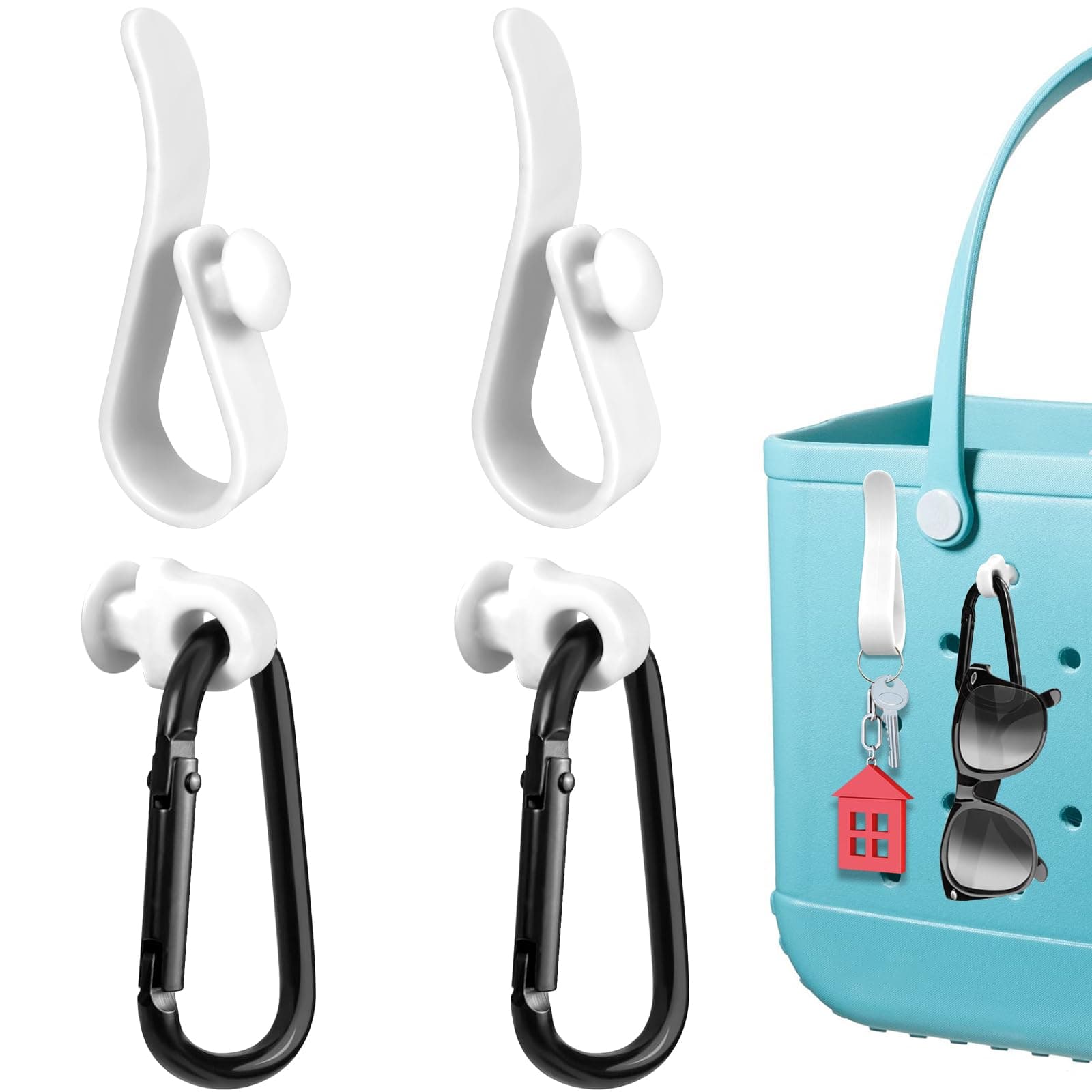 4Pcs Hooks Set Accessories Compatible for Bogg Bag, Insert Carabiner Key Chain Holder Charms, Compatible for Small & Large Beach Bags
