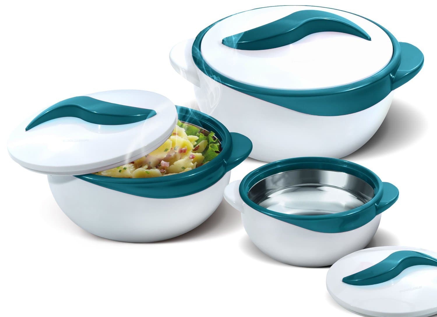 Pinnacle 3 Piece Thermo Dish Hot or Cold Casserole Serving Bowls with Lids Turquoise